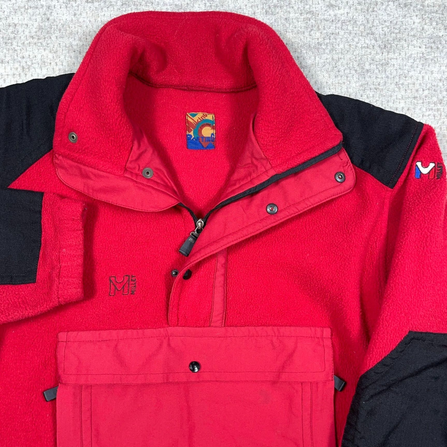 Vintage Millet Red Black Fleece Pullover Sweater Men M 90s Vintage Mock Neck Zipper Logo Embroidered Polartec Anorak, Solid Size US M / EU 48-50 / 2 - 2 Thumbnail