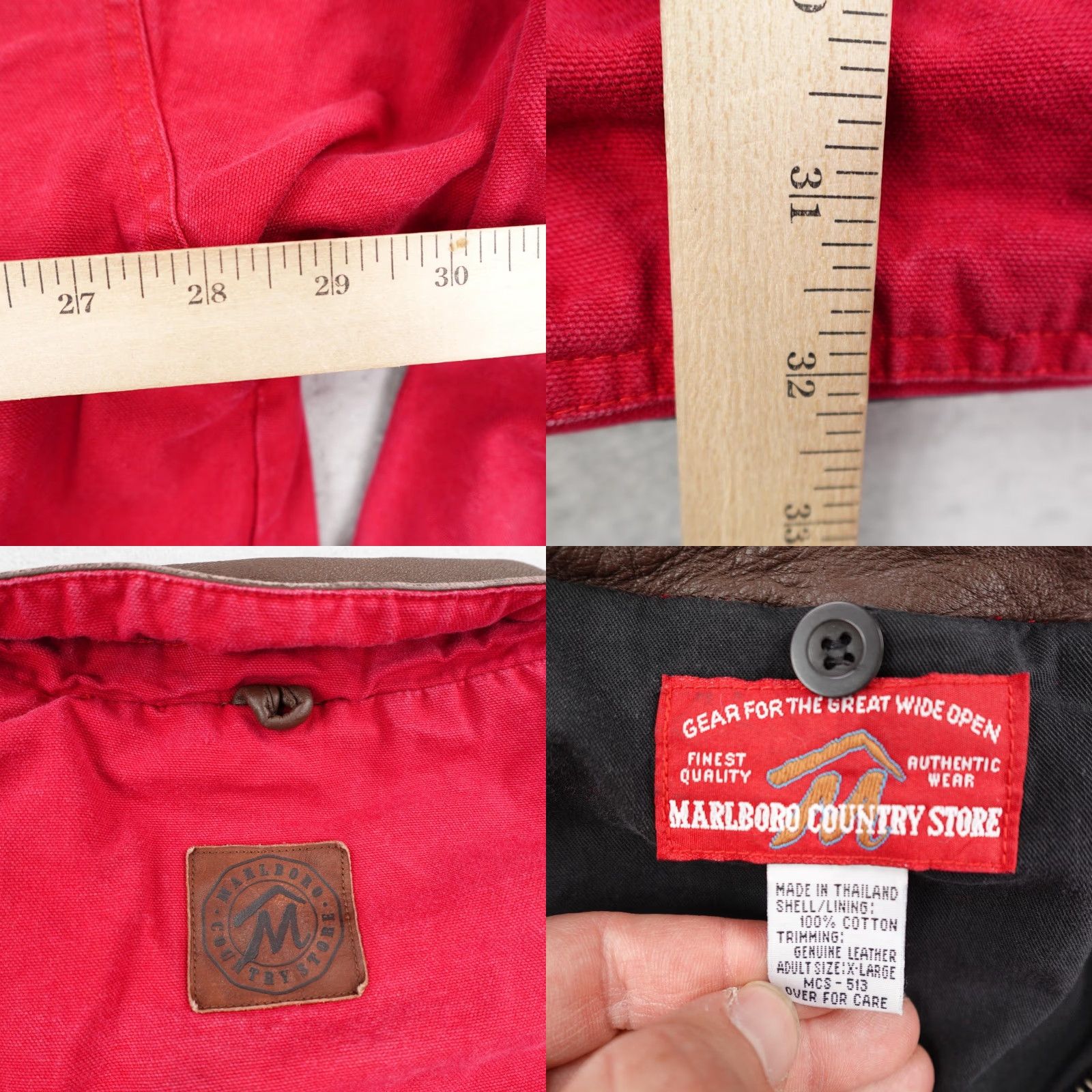 Marlboro VINTAGE Marlboro Country Store Jacket Mens XL Chore Barn Coat Leather Collar 90s Red Canvas Fall Winter Casual Mens Size US XL / EU 56 / 4 - 8 Thumbnail