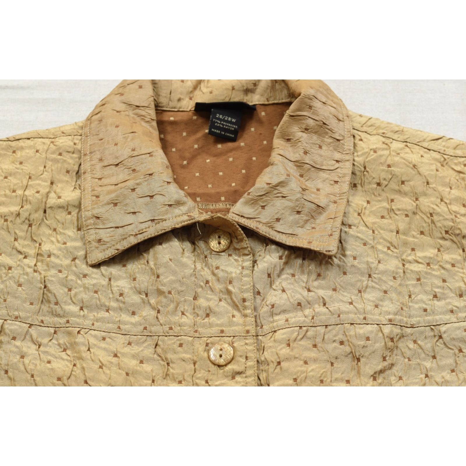 Vintage Lane Bryant Blouse Shirt Women 26 Plus Tan Crinkle Textured Button Front Long Sleeve Casual Size 4XL / US 24-26 - 6 Thumbnail