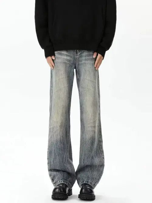 Japanese Brand × Jean Pants American retro washed distressed loose straight jeans Size US 32 / EU 48 - 1 Thumbnail