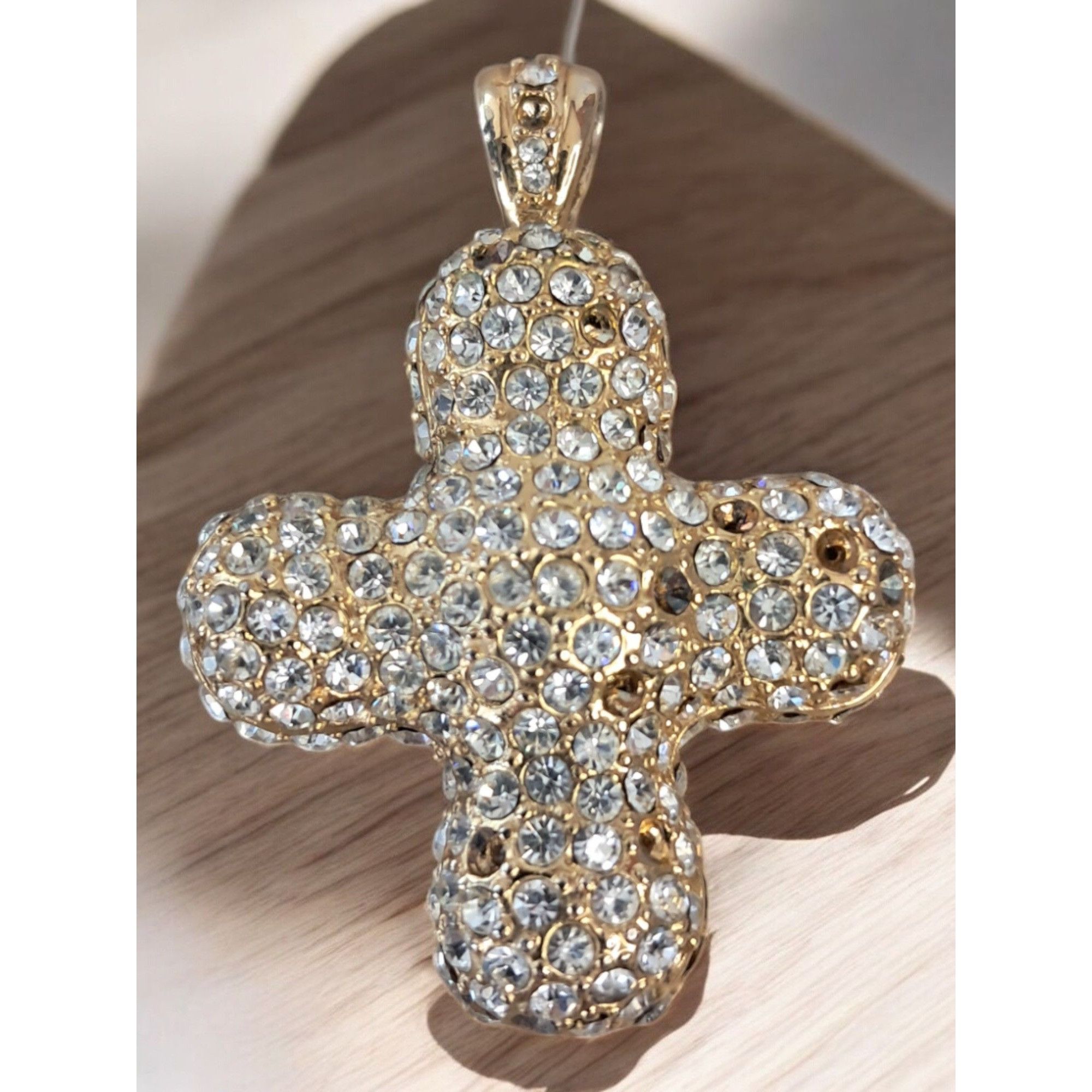 Other Simulated Diamond Cross on Yellow Gold Pendant Size ONE SIZE - 1 Thumbnail