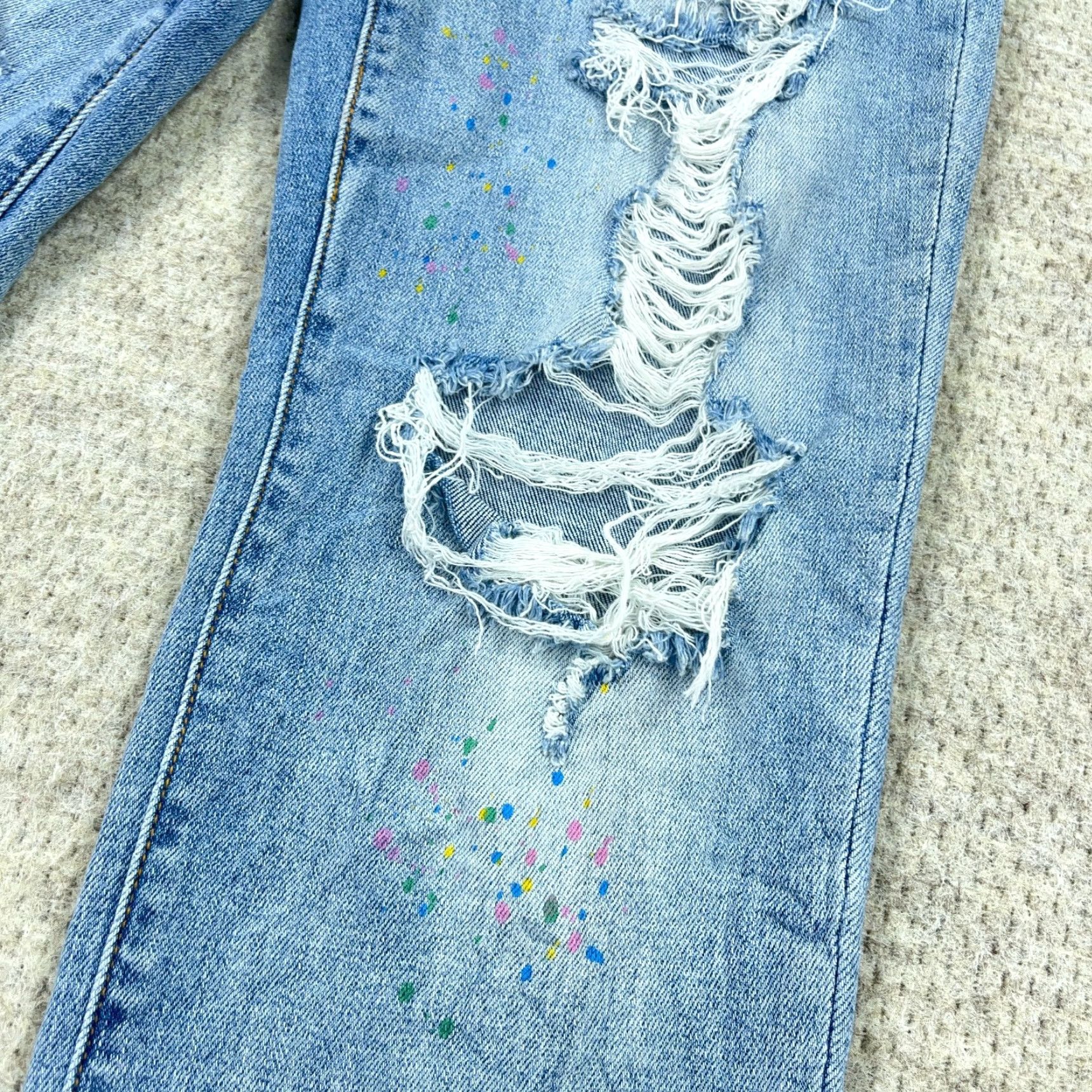 Vintage Judy Blue Jeans Women 3 26 Boyfriend Fit Med Was h Paint Splatter Rips Holes Jeans_Blue Regular 5-Pocket Denim Distressed Medium Size 26" / US 2 / IT 38 - 7 Thumbnail