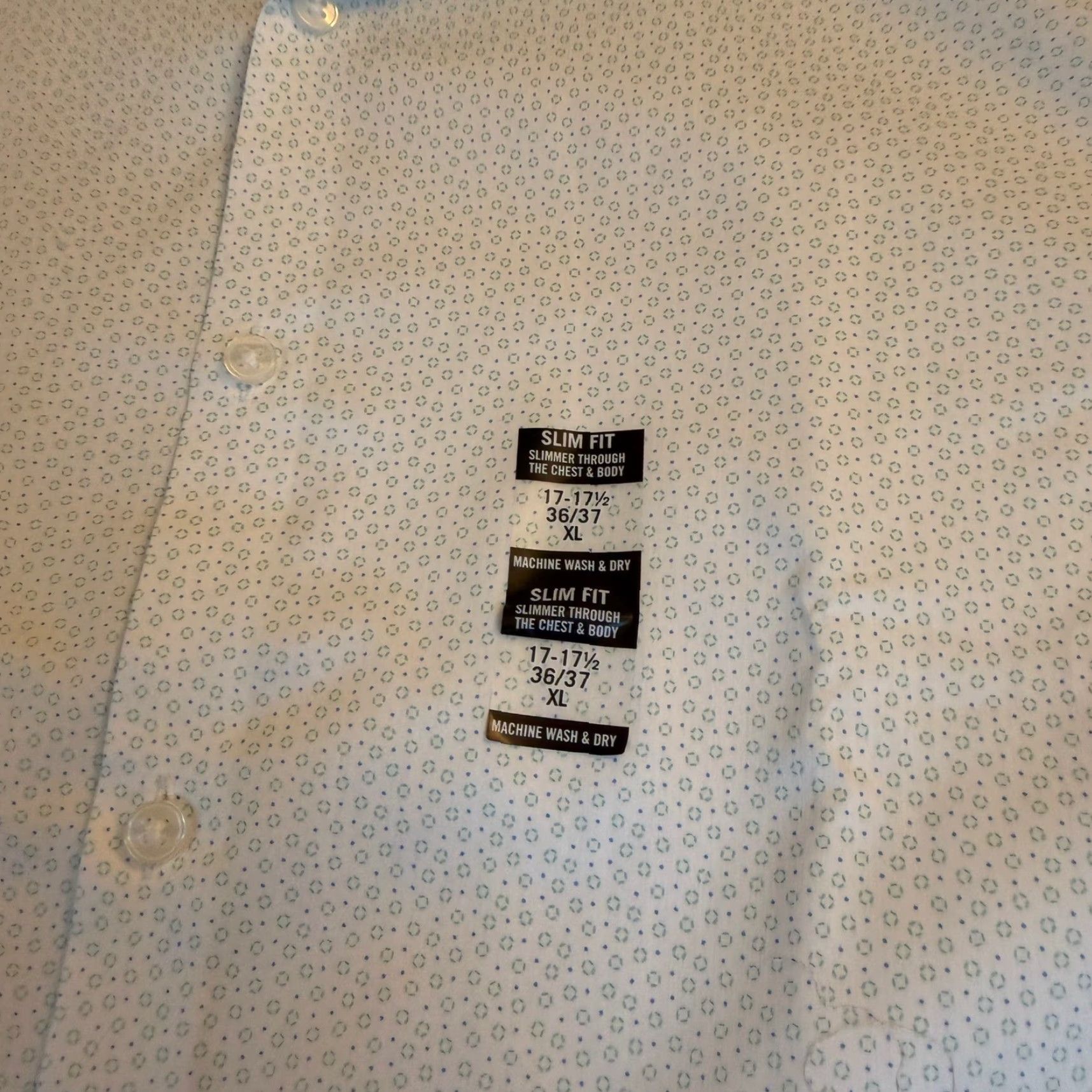 Van Heusen Van Heusen Dress Shirt Mint Blue Mens XL Slim Wrinkle Free Stretch Geometric Button Front 17.5 36/37 Size 46R - 3 Thumbnail