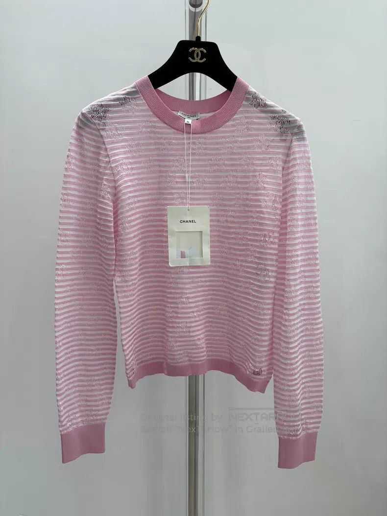 Chanel Chanel 24C Chanel Pink Striped Hollow Long Sleeve Knit Size XS / US 0-2 / IT 36-38 - 1 Thumbnail