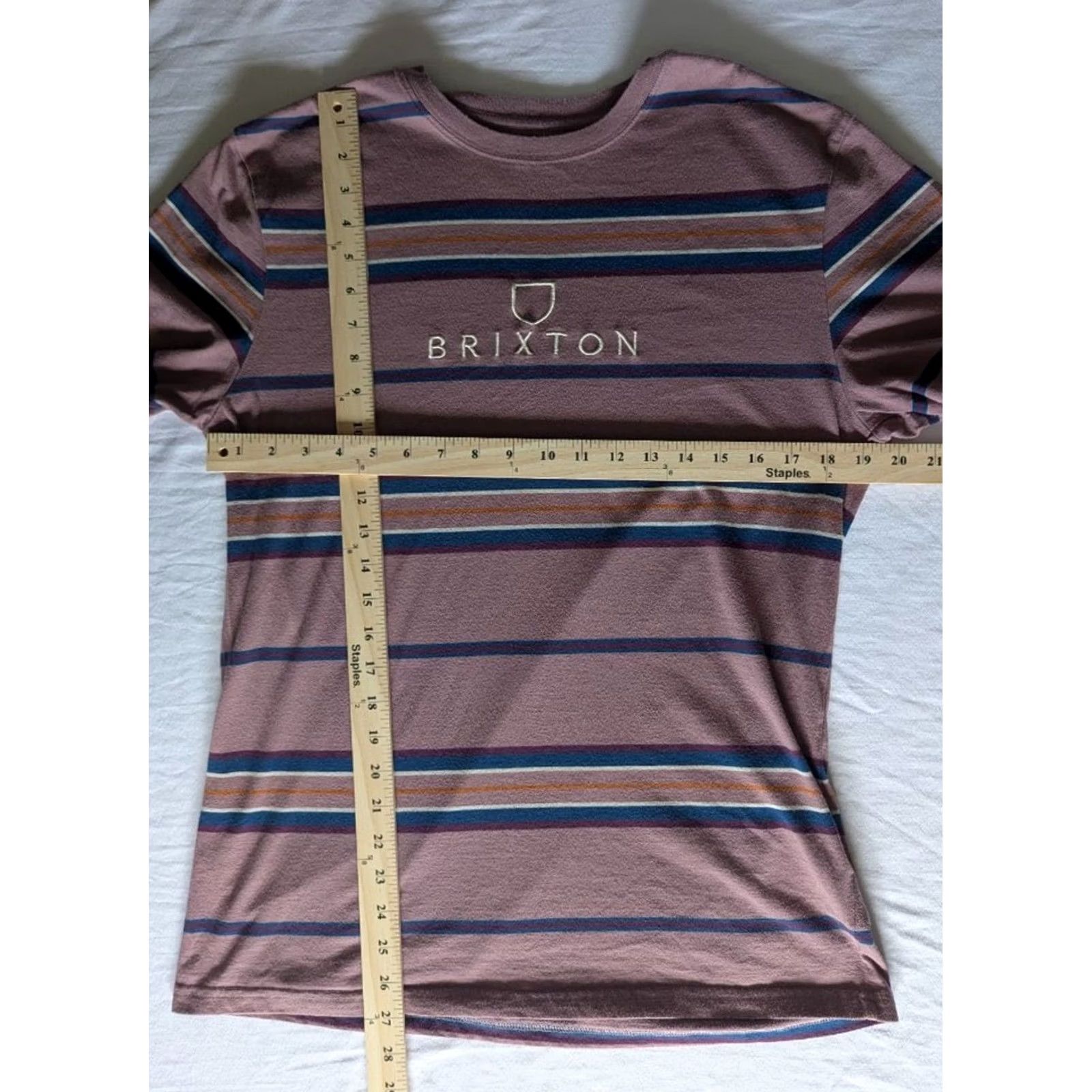 Brixton Brixton Striped T-Shirt Mauve Purple Short Sleeve Logo Tee Mens M Size US M / EU 48-50 / 2 - 3 Thumbnail