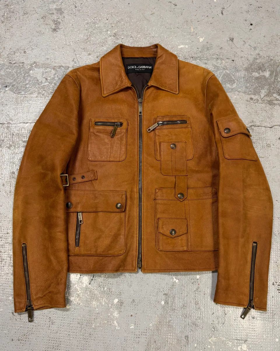 Dolce & Gabbana 2000s Dolce & Gabbana Brown Multi Pockets Leather Jacket Size US M / EU 48-50 / 2 - 1 Thumbnail