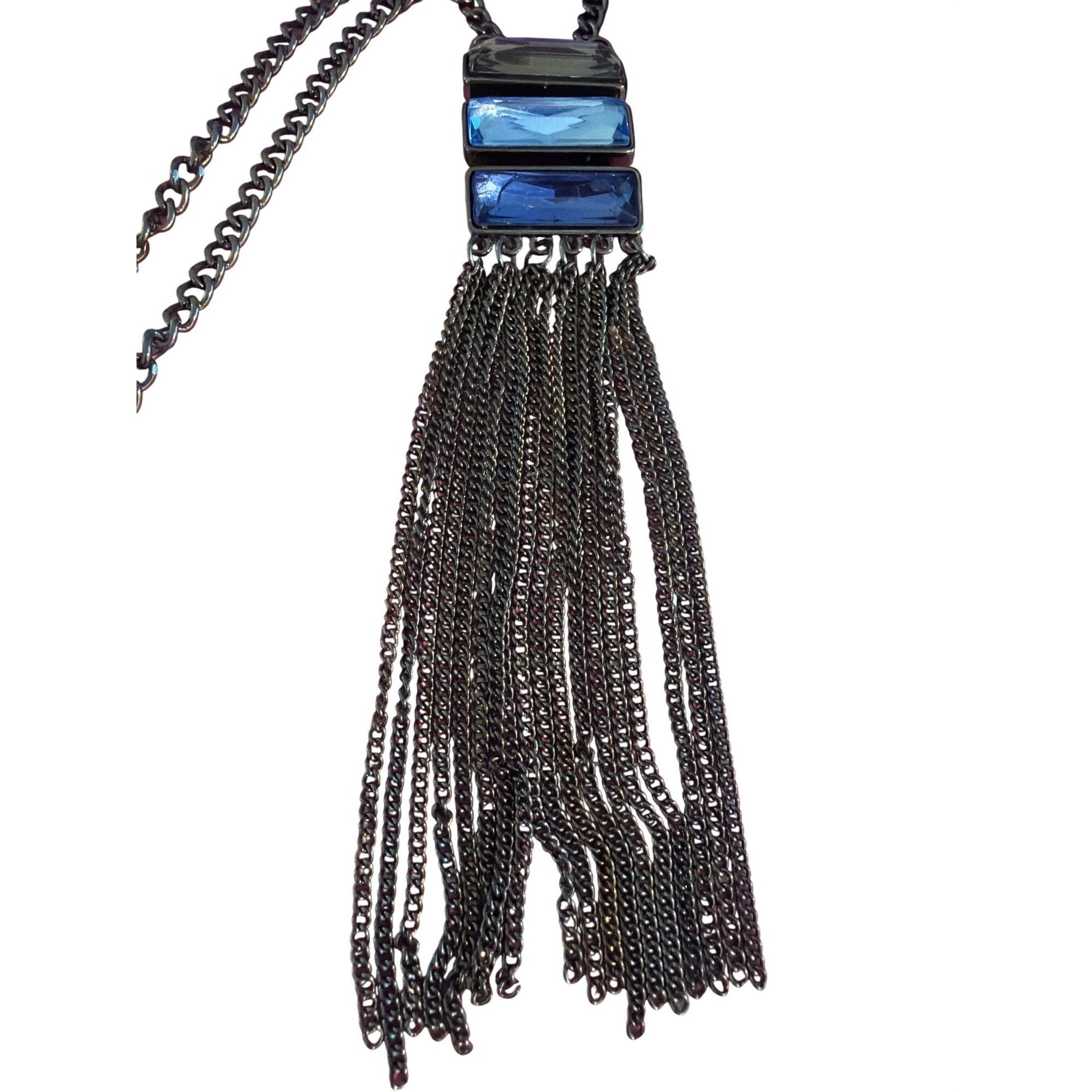 Other Black Chain Necklace Blue Rhinestones Tassel 28" Longs Weigh Size ONE SIZE - 3 Thumbnail
