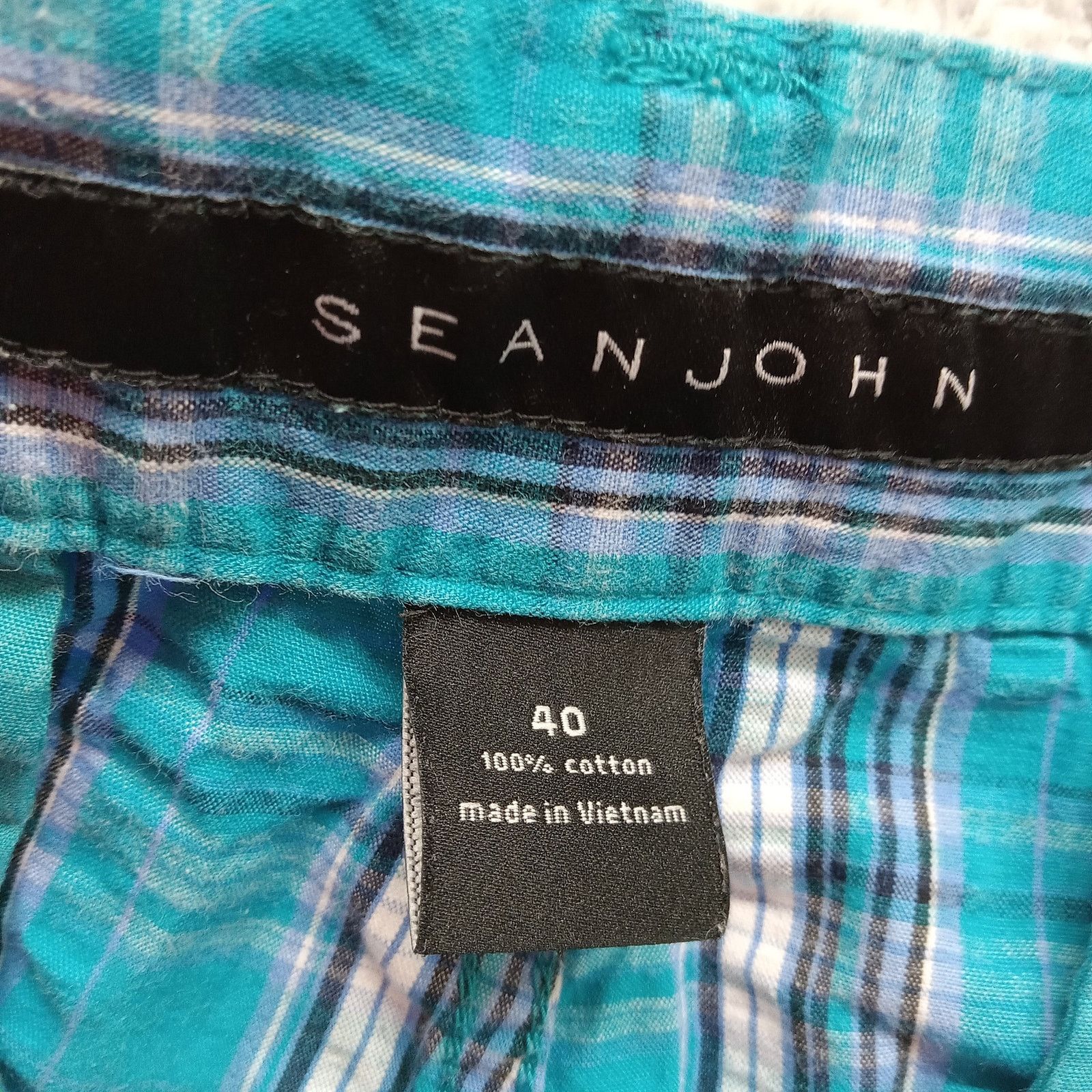 Sean John Sean John Board Shorts 40 Mens Seersucker Blue Plaid Size US 40 / EU 56 - 3 Thumbnail