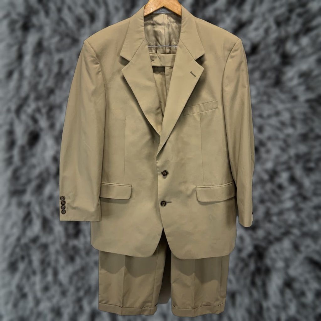 Vintage Harold Powell 2 Piece Suit Sz 43R Jacket 34x27 Pants Men’s Tan Career Wedding Mens Size 46R - 1 Thumbnail