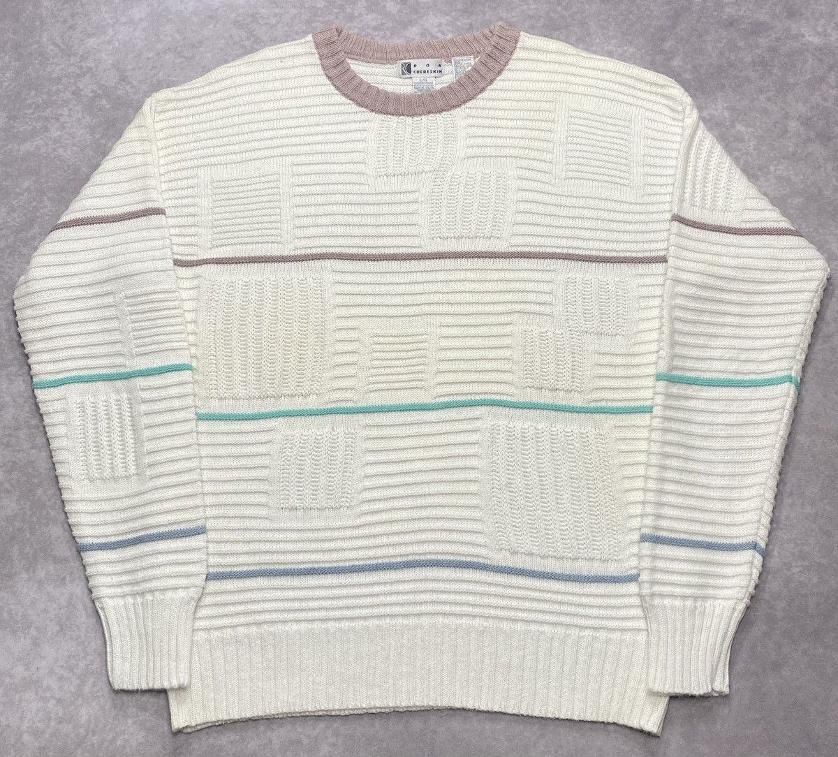 Vintage 90’s Vintage Ron Chereskin Cream Knit Sweater Size US L / EU 52-54 / 3 - 1 Thumbnail