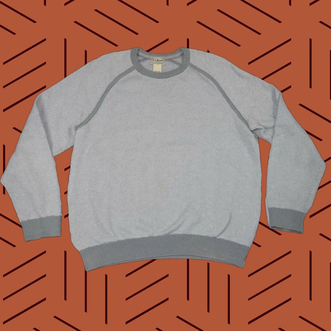 Vintage L.L. Bean Mens Sweater Pullover Knit XL Grey Cotton Coolmax Waffle-Knit Crew Neck Regular Size Size US XL / EU 56 / 4 - 1 Thumbnail