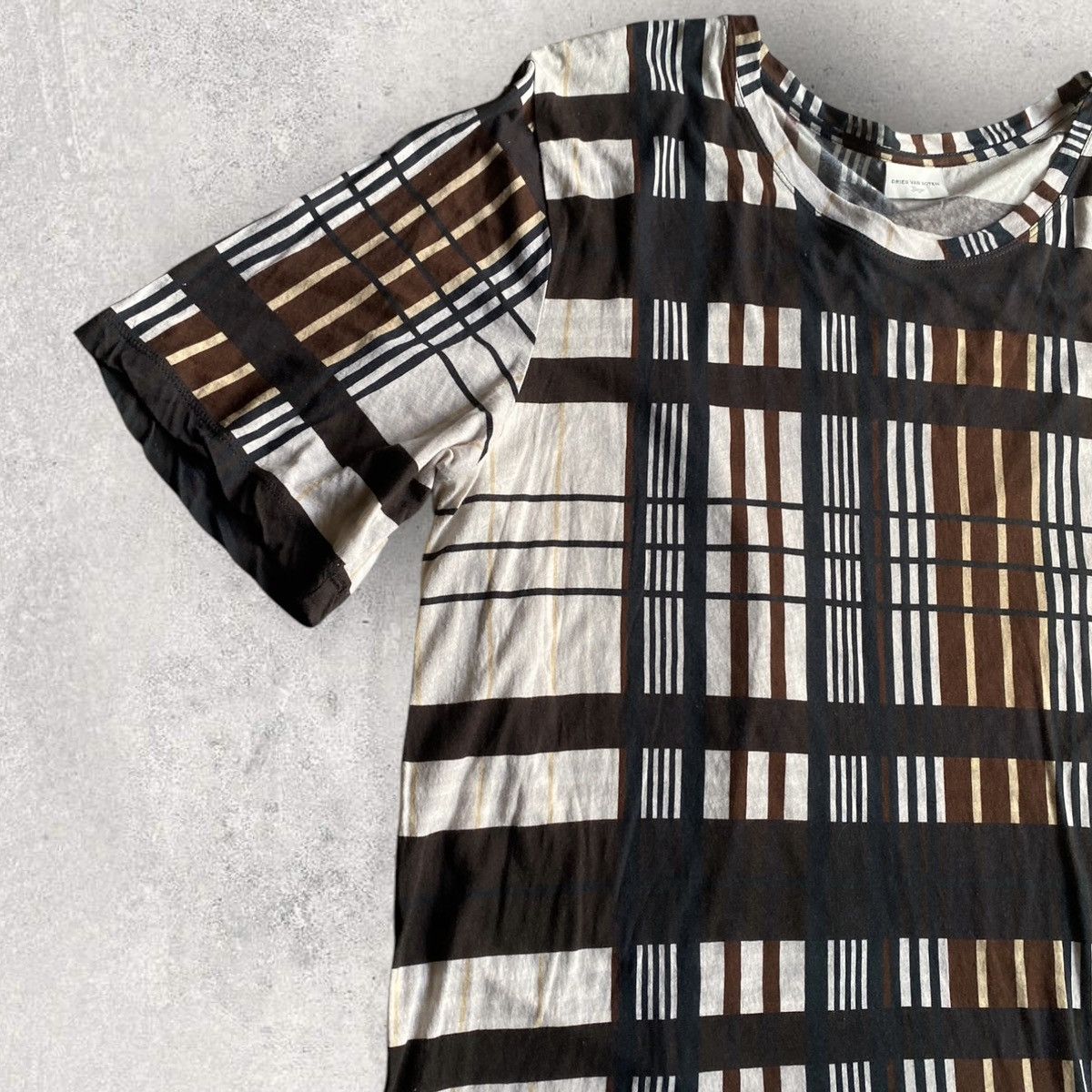 Dries Van Noten Brown Plaid Print T Shirt Size US L / EU 52-54 / 3 - 1 Thumbnail
