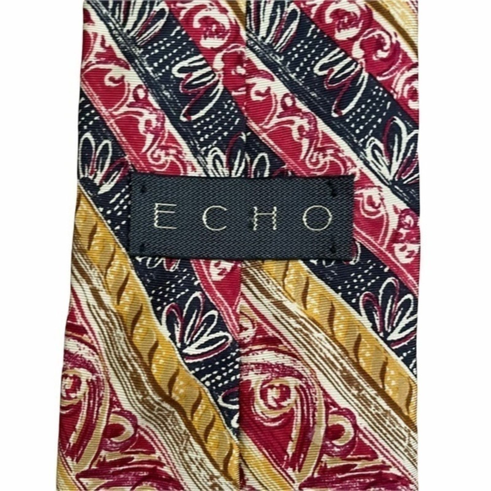 Vintage Vintage Echo Illustrated Stripe Silk Tie Size ONE SIZE - 5 Thumbnail