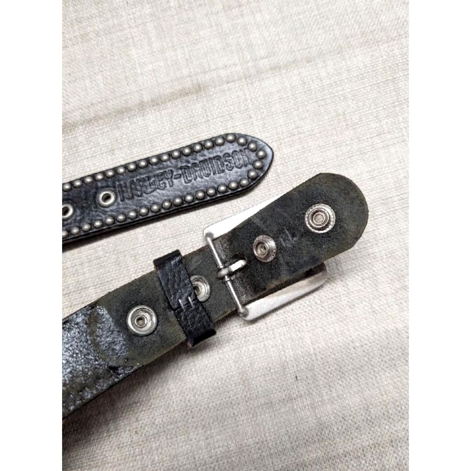 Harley Davidson VINTAGE Harley-Davidson belt Concho Western buckle belt Mens 38 Black Leather Studded belt western style Size 38 - 4 Thumbnail