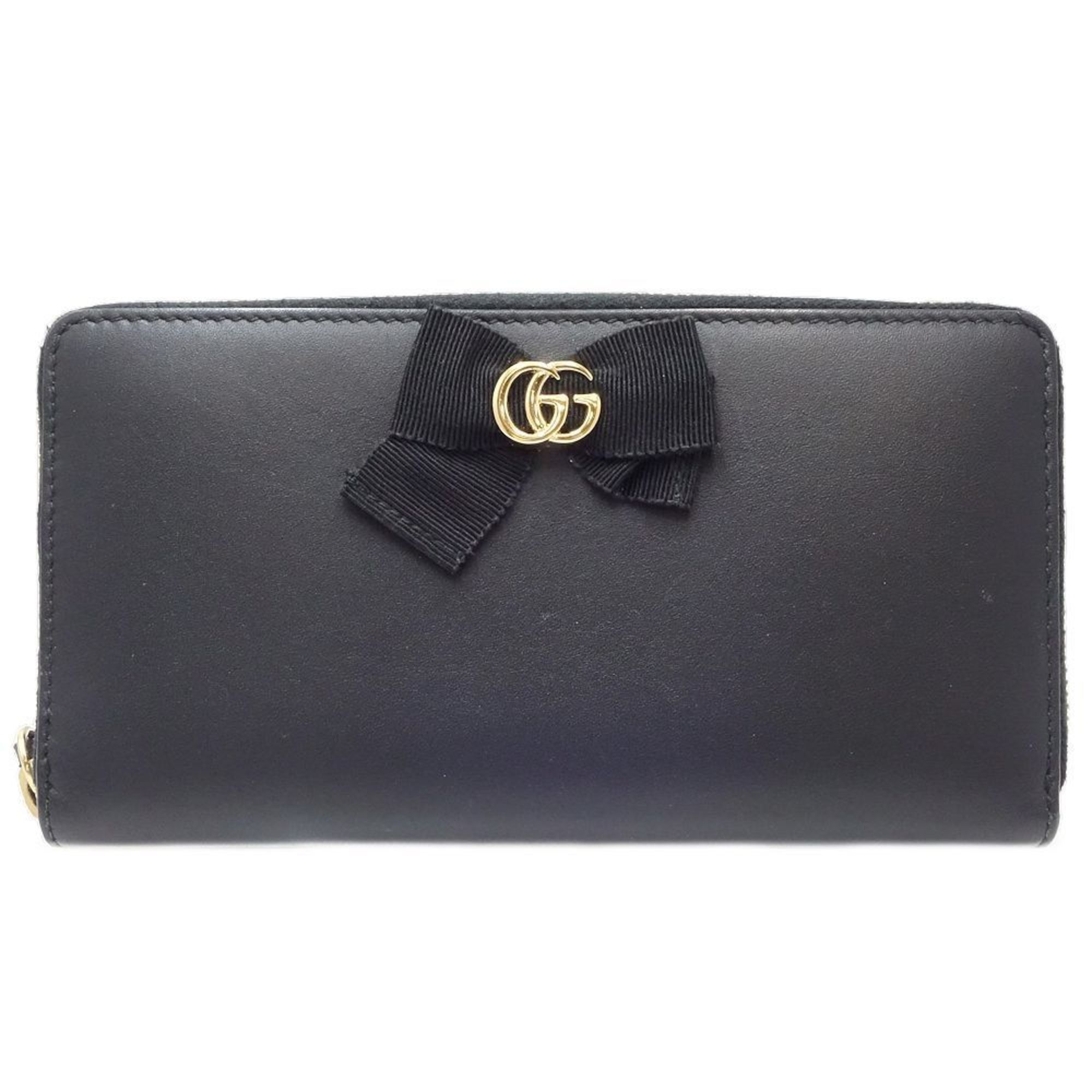 image of Gucci Round Zipper 453819 Long Wallet GG Marmont Leather Black 083877, Women's