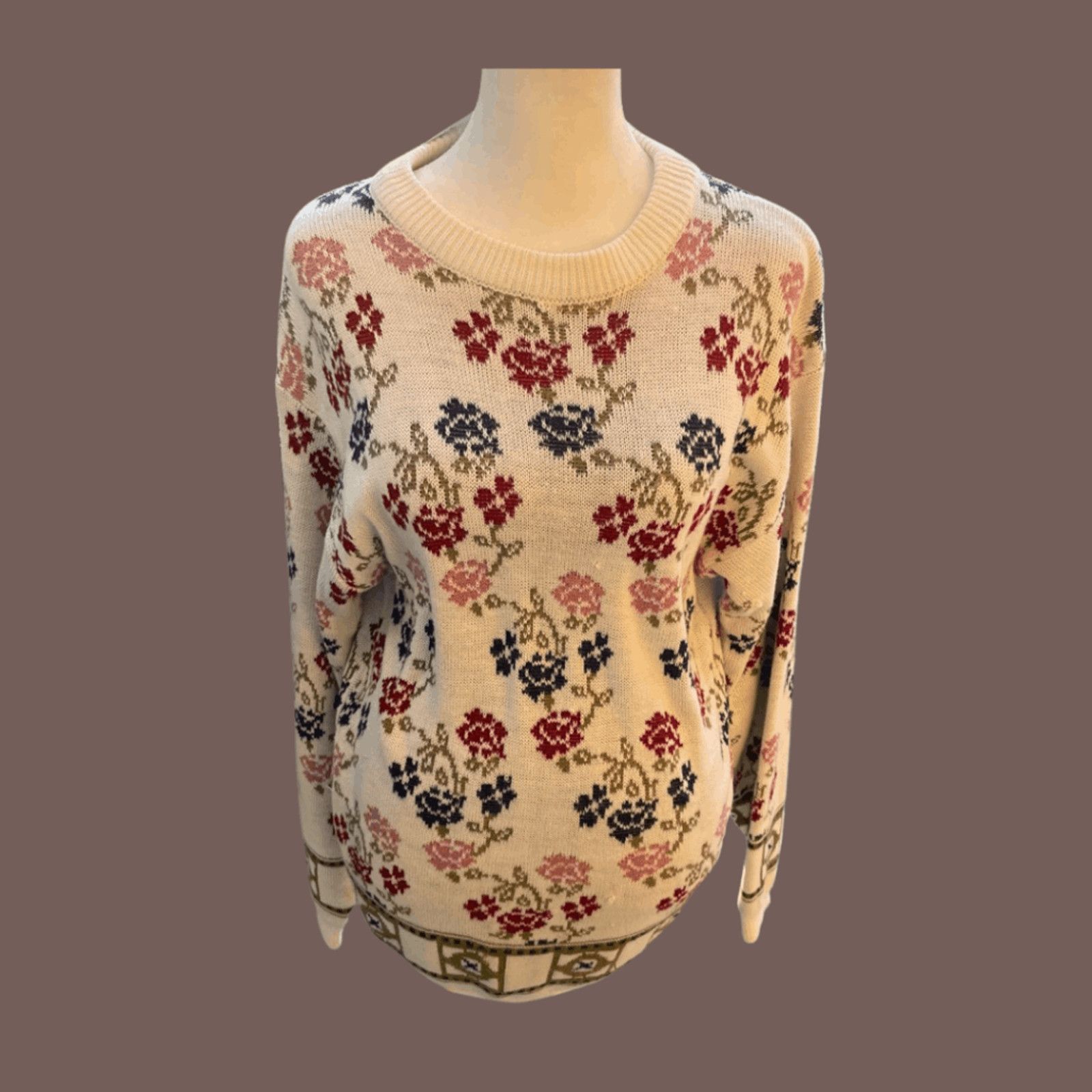 Cabin Creek VTG Knit Sweater | Cabin Creek Floral Cream | 80s Grannycore Size M / US 6-8 / IT 42-44 - 1 Thumbnail