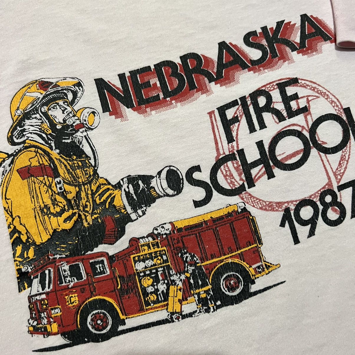 Vintage VTG Nebraska Fire School 1987 Faded Pink Firefighter Shirt Size US L / EU 52-54 / 3 - 3 Thumbnail