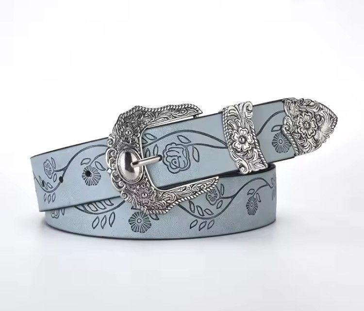 Japanese Brand Flowers print pu leather belt 110 cm Size 32 - 3 Thumbnail