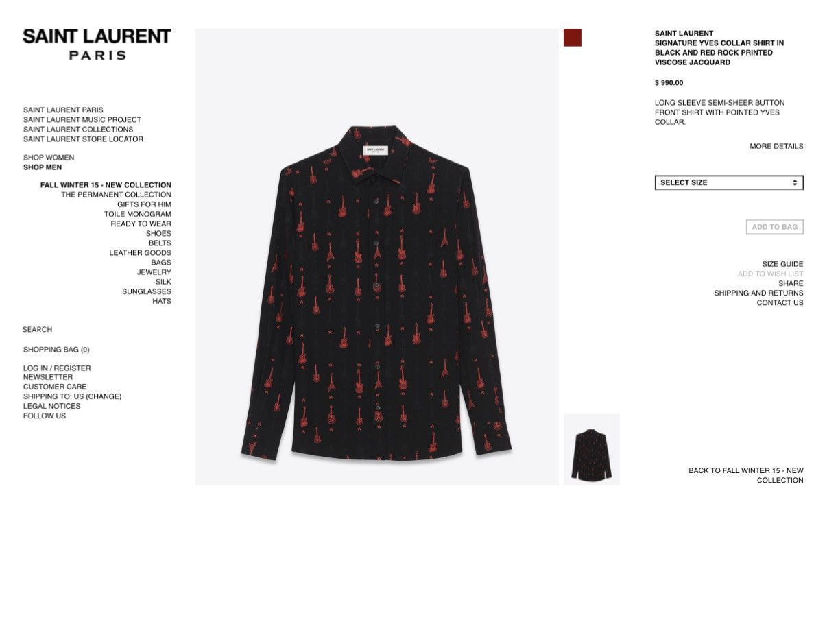 Saint Laurent Paris Saint Laurent Paris 2015 Guitar Silk Button Shirt Size US XXS / EU 40 - 9 Thumbnail