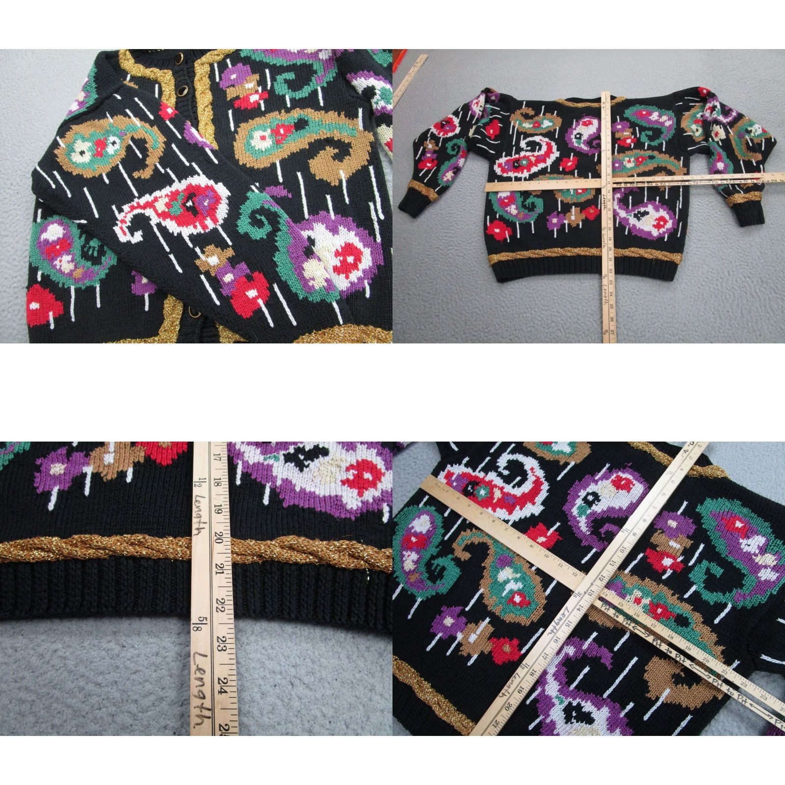 Vintage VINTAGE Lizi Ruch Sweater Cardigan Womens XL Black Floral Puff Sleeve 90s Vintage Tie? Size XL / US 12-14 / IT 48-50 - 8 Thumbnail