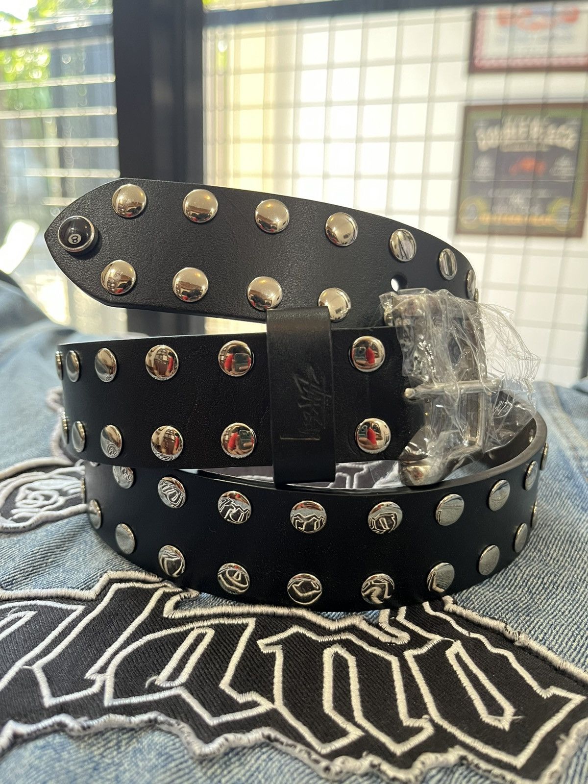 Stussy SS-LINK BUCKLE LEATHER BELT BLACK SILVER S/M WAIST 30-34
