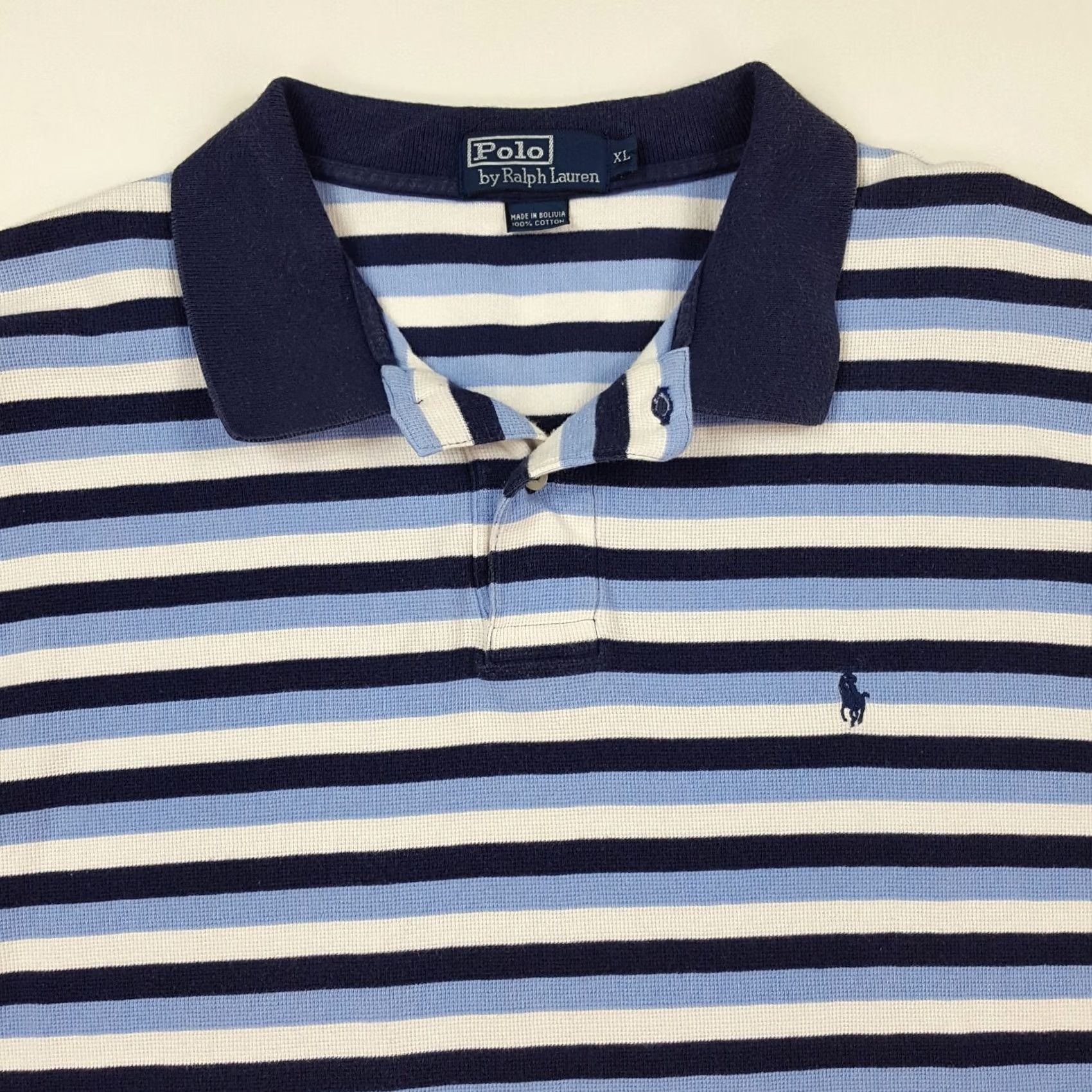Polo Ralph Lauren VINTAGE Polo Ralph Lauren Blue Striped Collared Size XL Relaxed Polo Shirt Men Size US XL / EU 56 / 4 - 2 Thumbnail