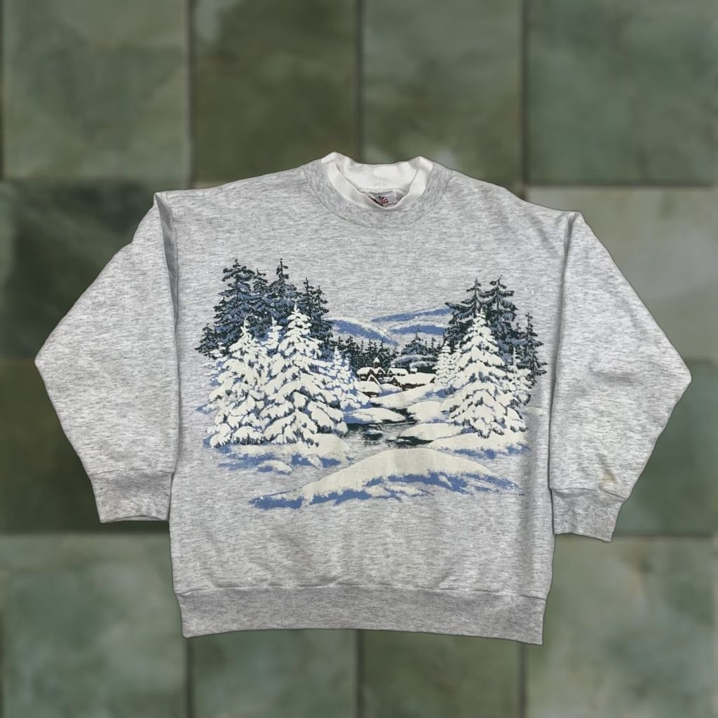 Vintage VINTAGE Grays Sweatshirt Shirt Womens M Gray Christmas Winter Nature Outdoor 90s Holiday Log Cabin Mens Womens Size M / US 6-8 / IT 42-44 - 1 Thumbnail