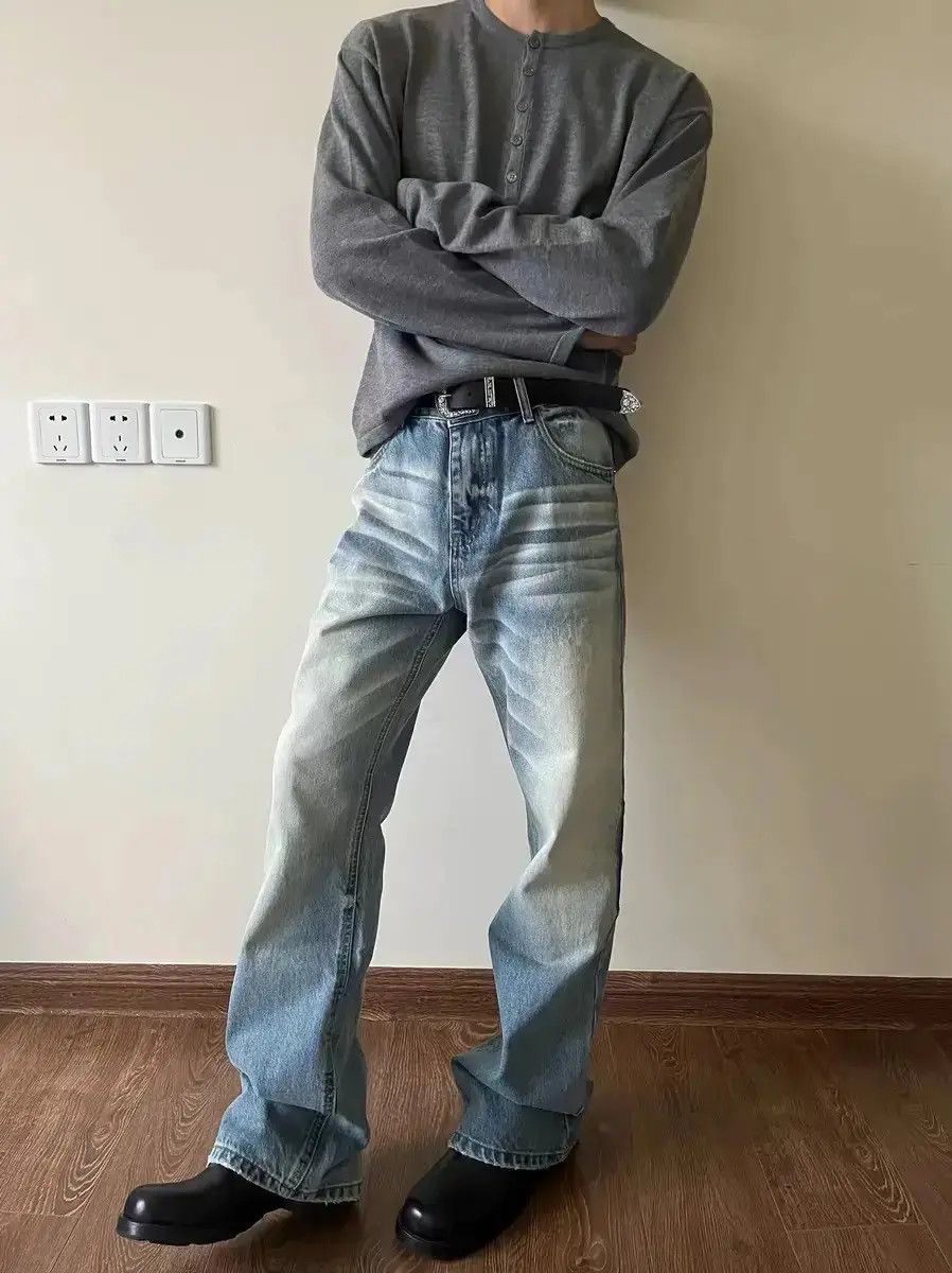 Japanese Brand Retro ice blue cat whisker jeans Size US 32 / EU 48 - 1 Thumbnail
