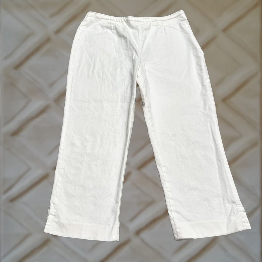 Vintage Trucco White Cotton Straight Cropped Ankle Pants Womens 12/44 High Rise Casual Slim Fit Size 34" / US 12 / IT 48 - 1 Thumbnail