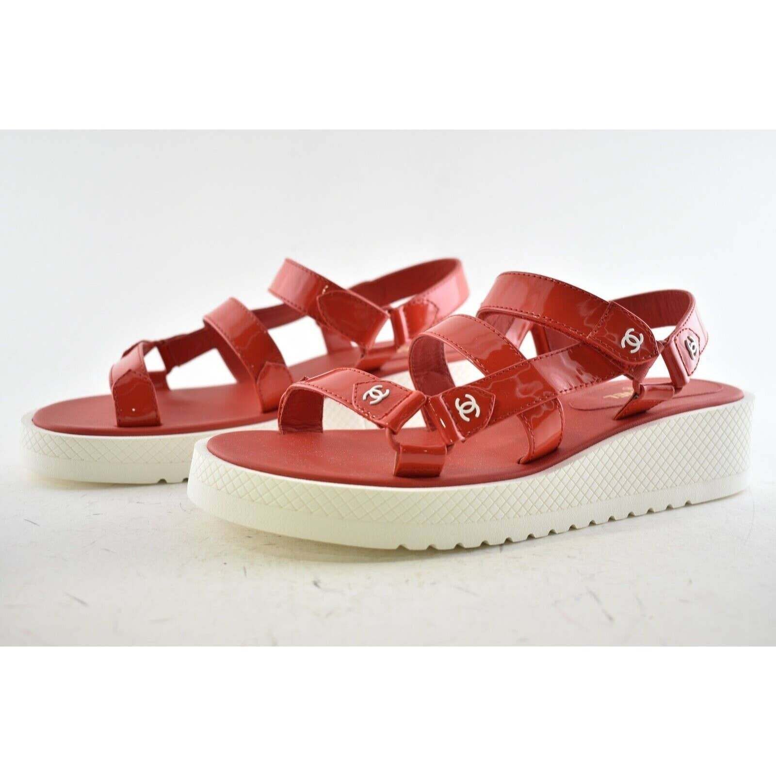 Chanel Chanel 20C Red Patent White CC Logo Mule Slide Strap Size US 10 / IT 40 - 6 Thumbnail