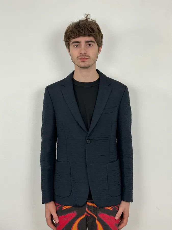 Prada 2000s Prada Navy Plissed Blazer Jacket Size 42R - 2 Thumbnail