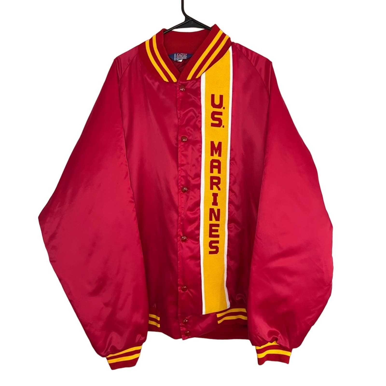 US MARINES Vintage 1980's Red Satin Bomber Jacket 3XL NWOT - Main Image