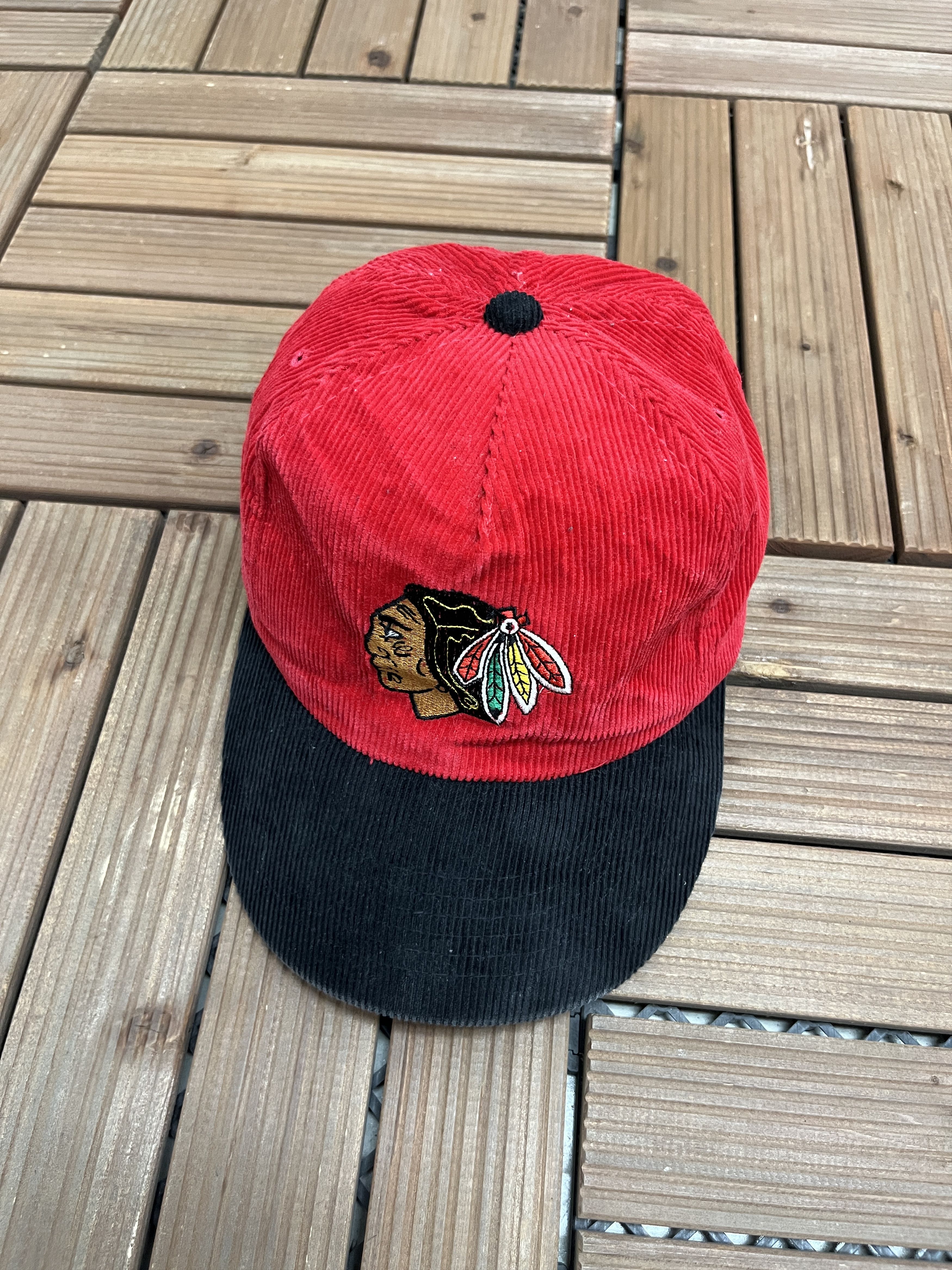 Vintage Chicago Blackhawks Corduroy Vintage Snap Back Hat Cap Size ONE SIZE - 1 Thumbnail