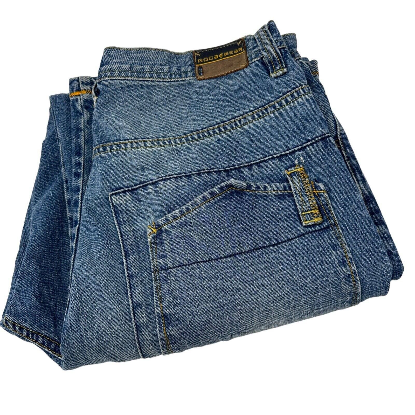 image of Rocawear Vintage Denim Jeans Pockets Jnco Style 36X34 in Blue, Men's