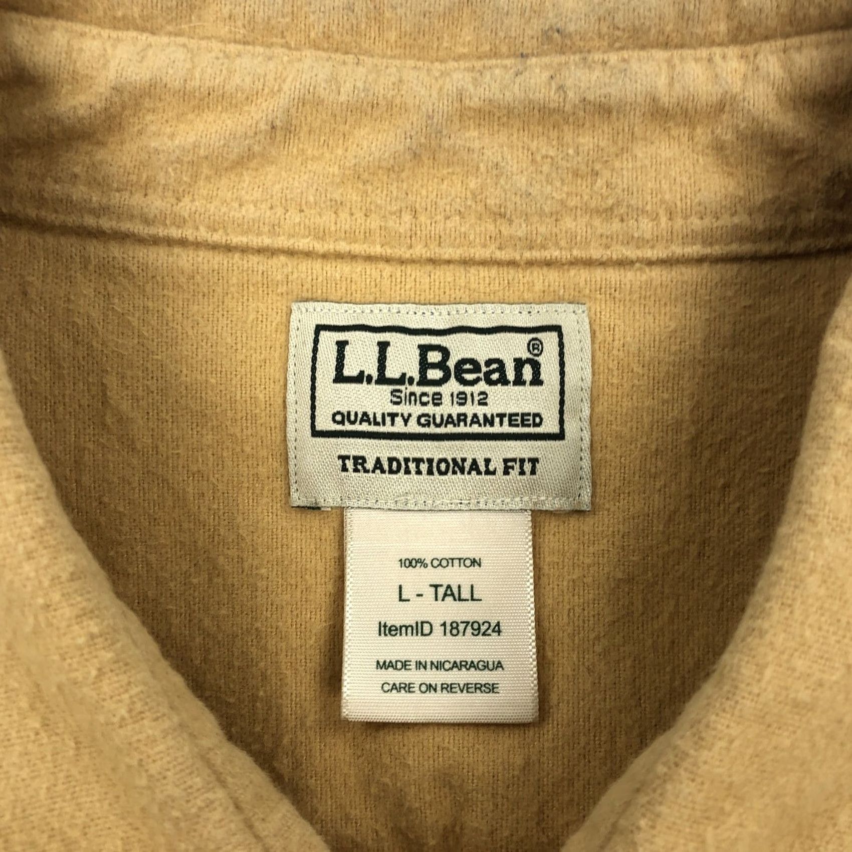 Vintage L.L.Bean Mens L Tall Traditional Fit Flannel Button-Down Shirt Mustard Yellow Tan Size US L / EU 52-54 / 3 - 4 Thumbnail