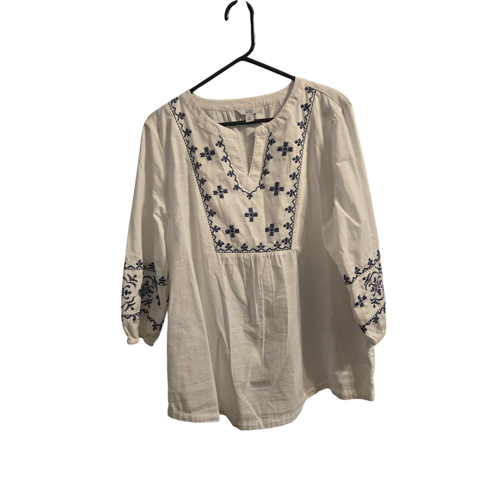 Croft & Barrow Croft & Barrow White Embroidered Boho V-Neck Blouse XL Size XL / US 12-14 / IT 48-50 - 4 Thumbnail