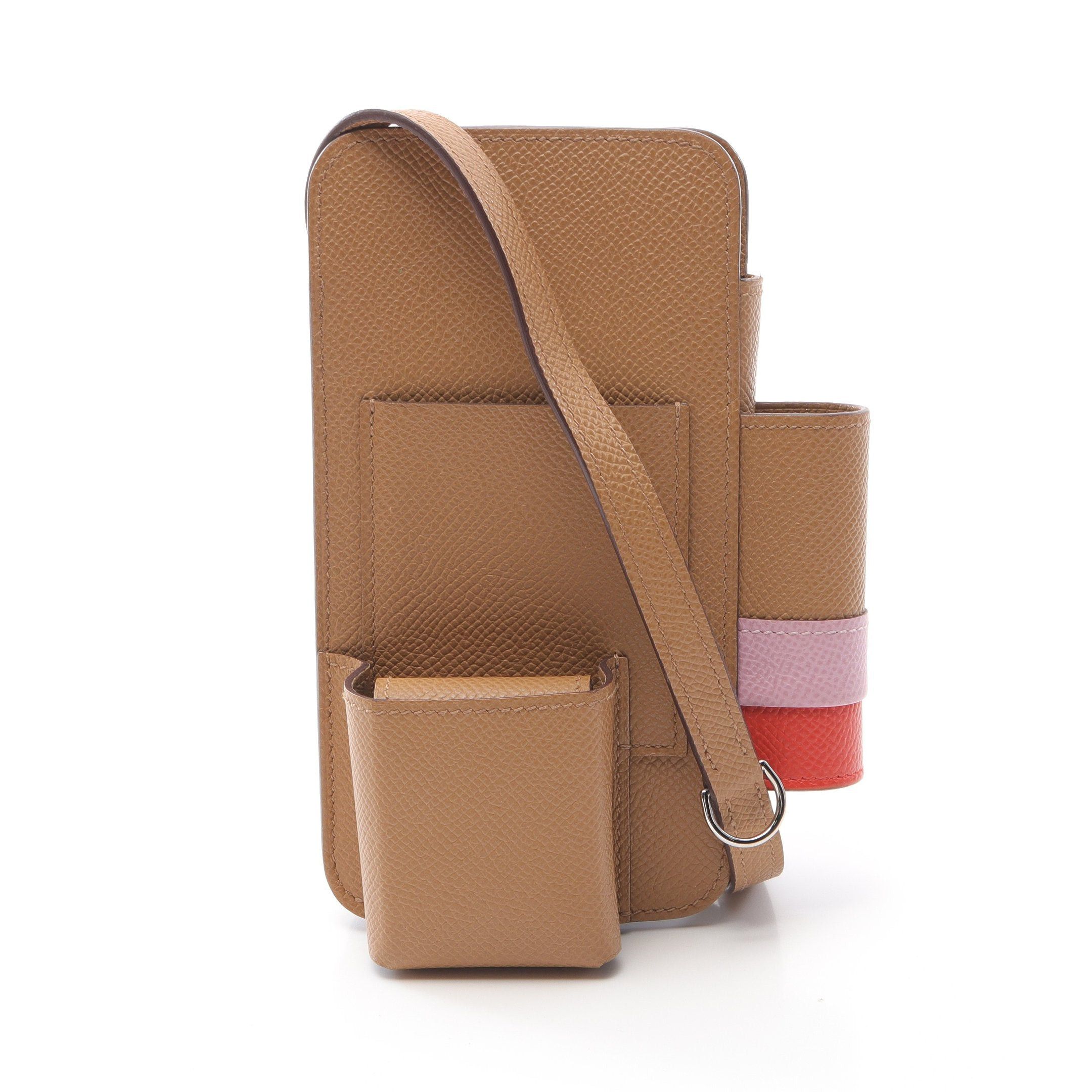 Hermes Way Sesame Mauve Sylvestre Rose Texas Phone Case Smartphone Shoulder Bag Veau Epsom Light Brown Multicolor Silver Hardware U Stamp, Women's