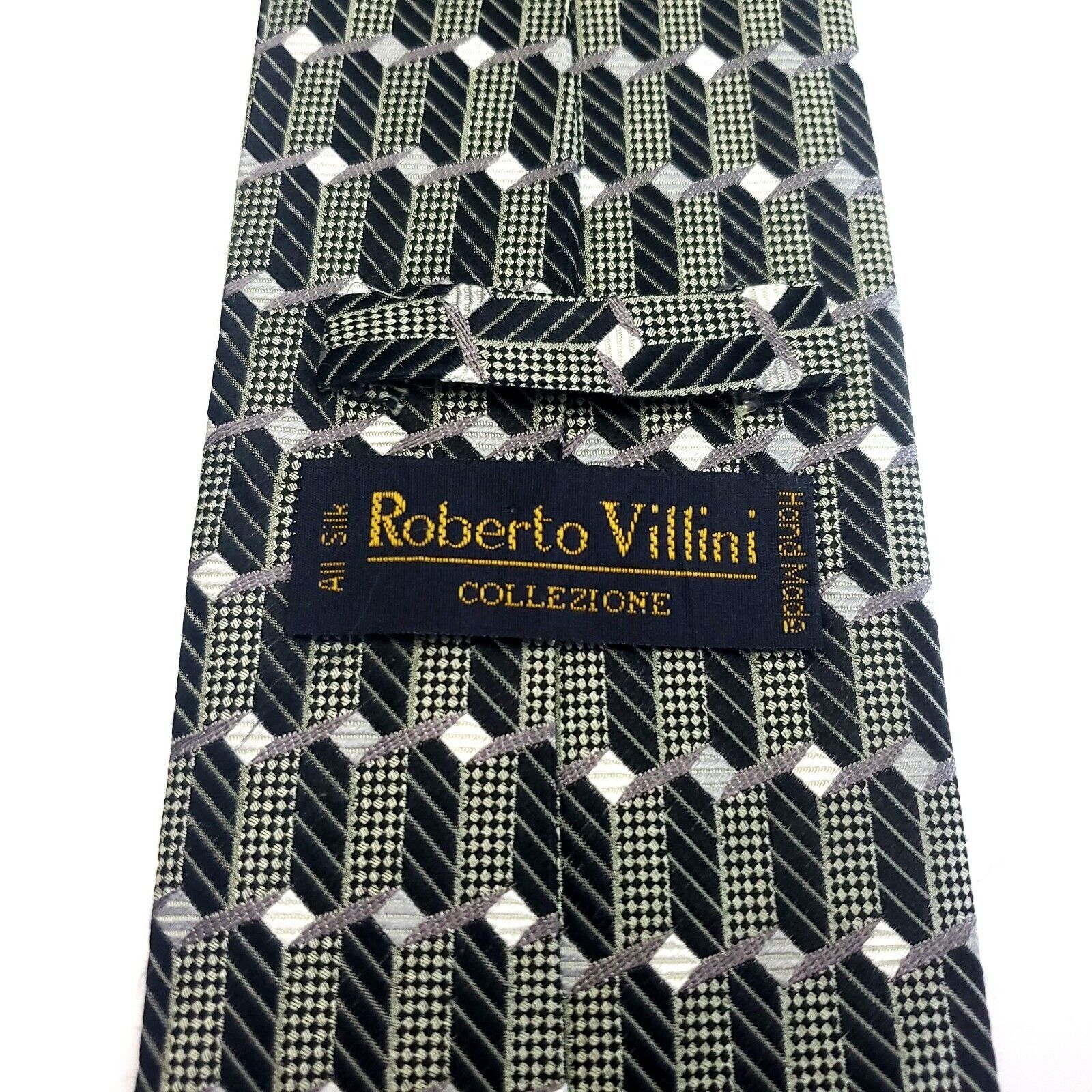 Designer Roberto Villini Gray Silk Tie Woven Geometric Micro Check Size ONE SIZE - 6 Thumbnail