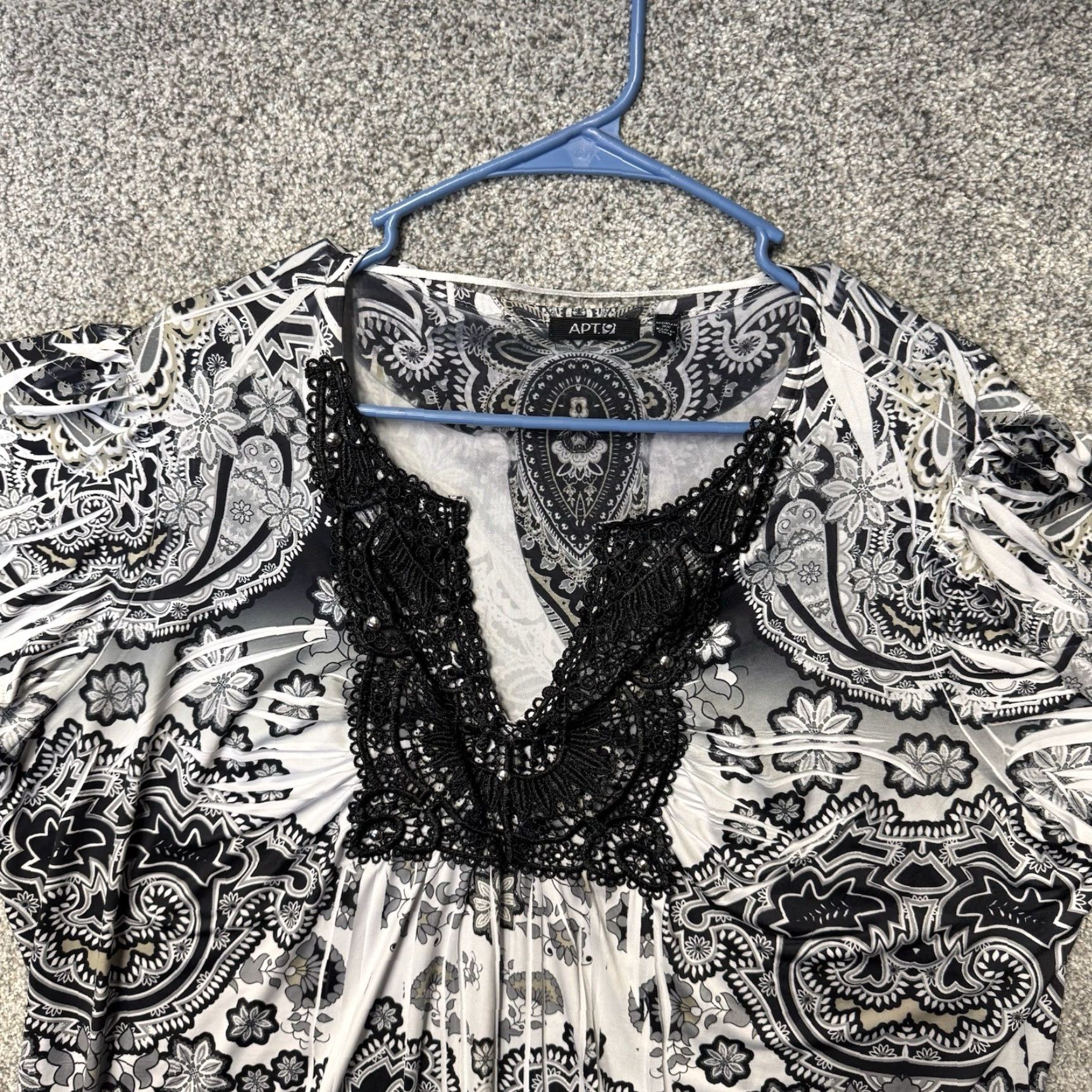 Vintage Apt 9 Dark Boho Glam Top 3X Plus Blouse Women Relaxed Knit Black Paisley Pattern Boho Whimsigoth Y2K Festival Fairy Grunge Fashion Size XXL / US 16-18 / IT 52-54 - 4 Thumbnail