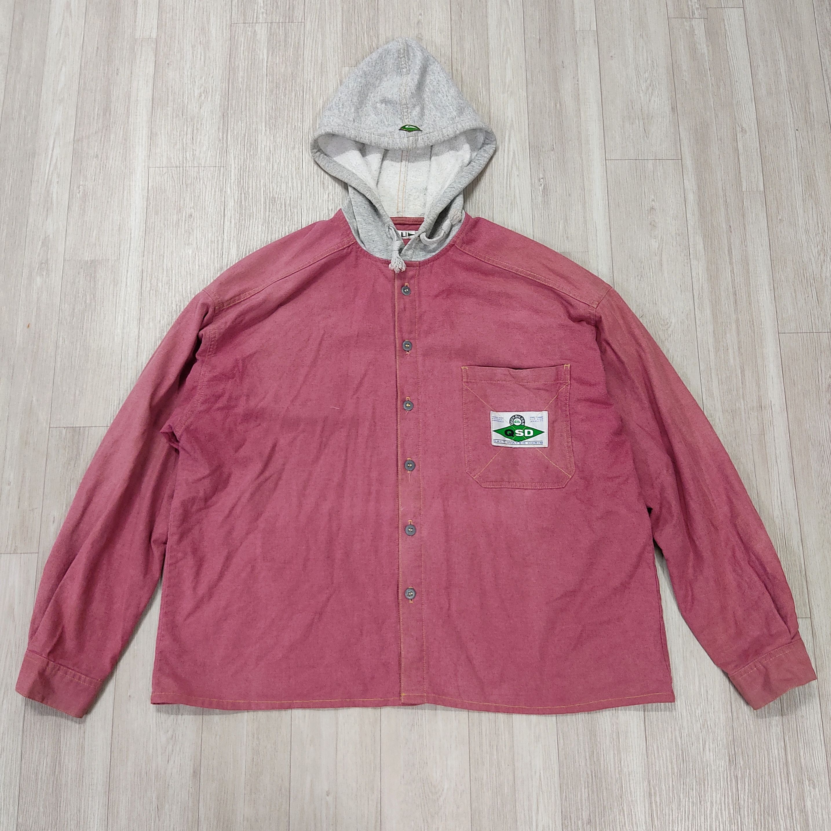 Quiksilver × Vintage Vtg 90s QUICKSILVER Salt-Water Denim Hooded Shirt Jacket Size US L / EU 52-54 / 3 - 3 Thumbnail