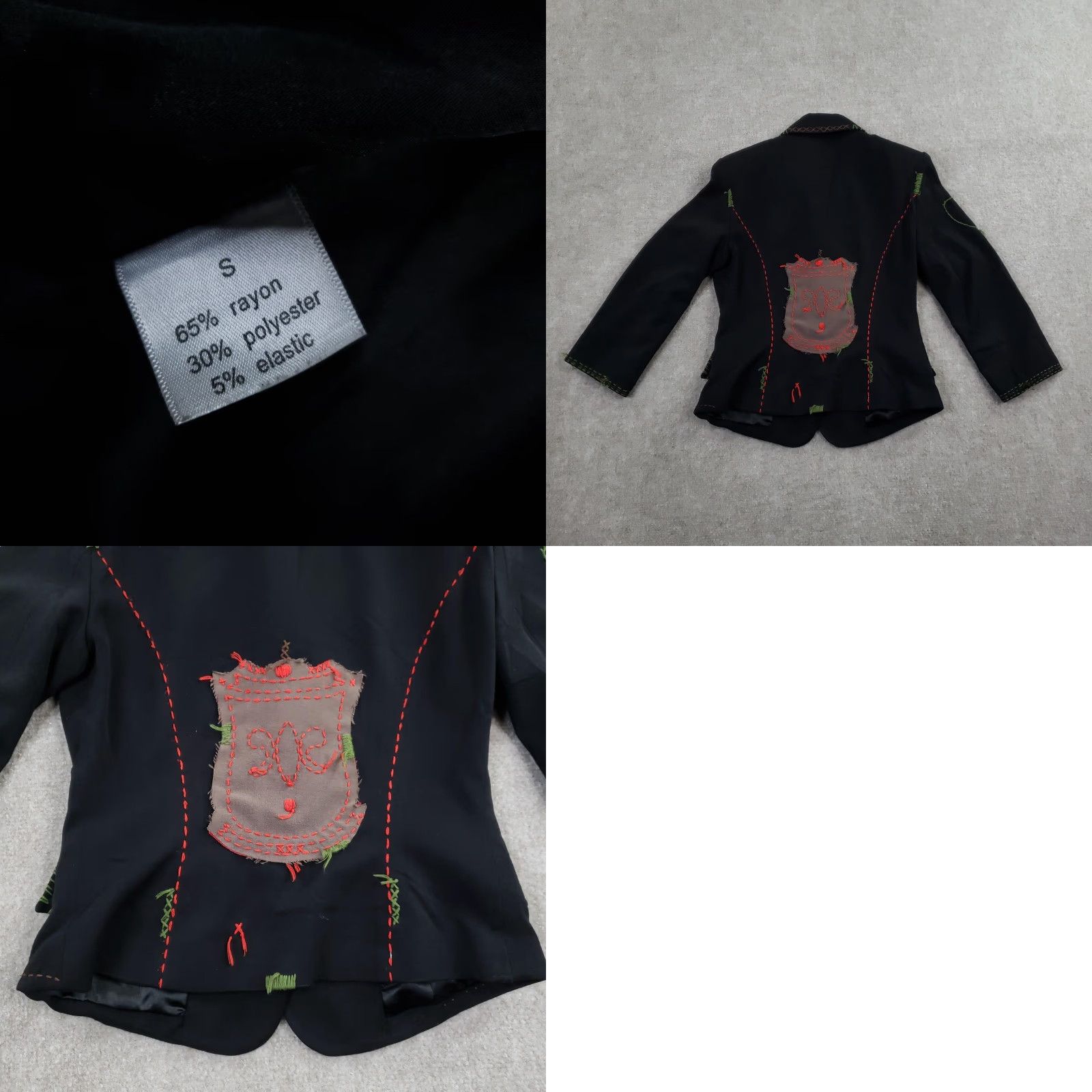 Vintage Vtg Raw 7 Blazer Womens Small Black Embroidered Patchwork Stretch Jacket Size S / US 4 / IT 40 - 9 Thumbnail