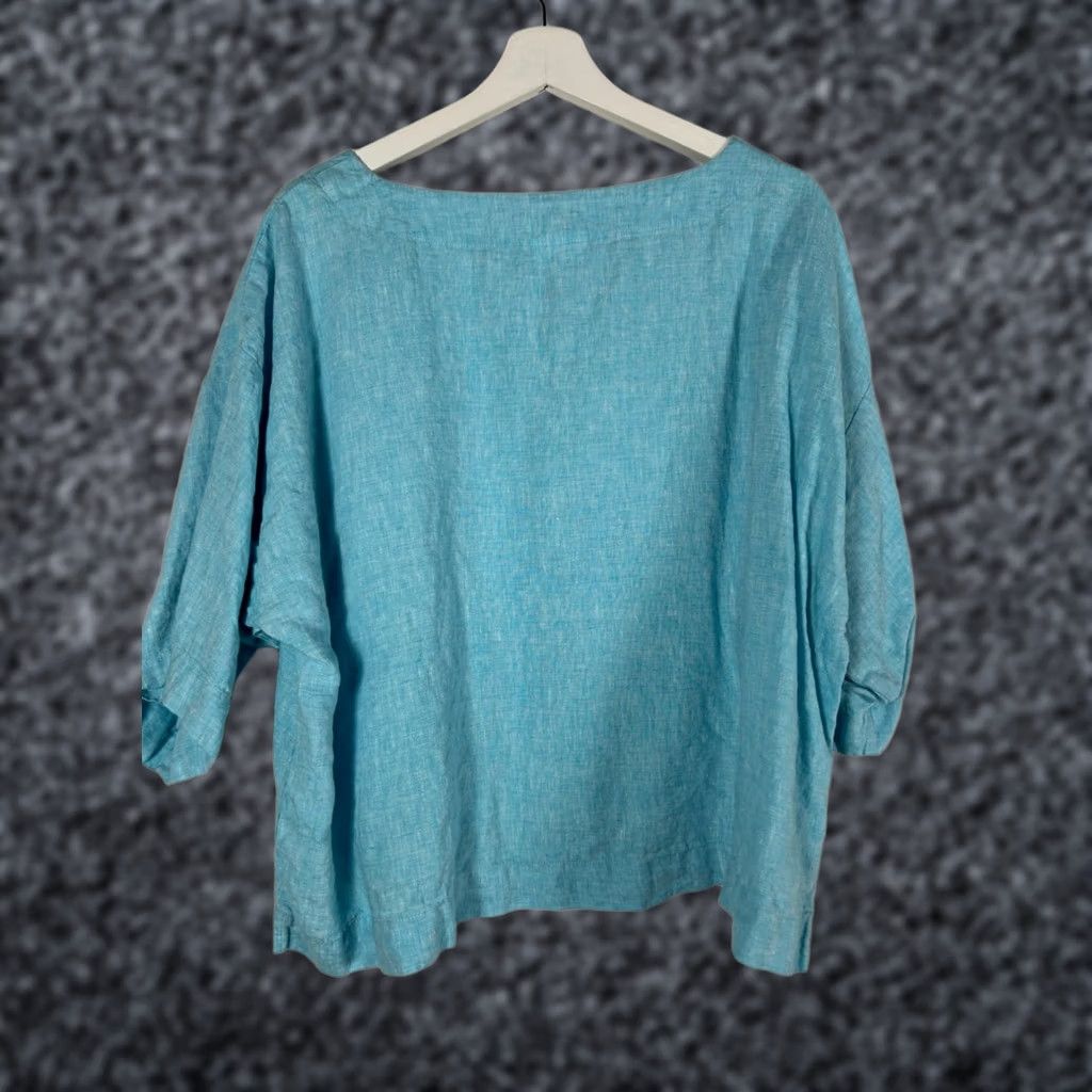 J. Jill J.Jill Linen Blue 3/4 Sleeve Top Petite Medium Lightweight Casual Shirt Womens Size M / US 6-8 / IT 42-44 - 1 Thumbnail