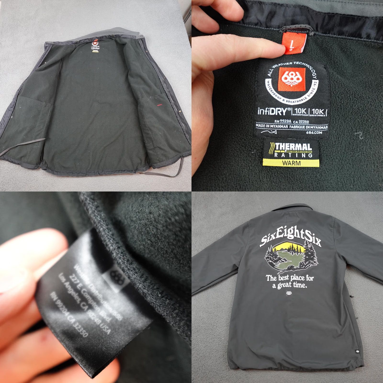 686 686 Jacket Mens Medium Black Windbreaker Snap Front Polyester Solid Skate Snow Size US M / EU 48-50 / 2 - 8 Thumbnail