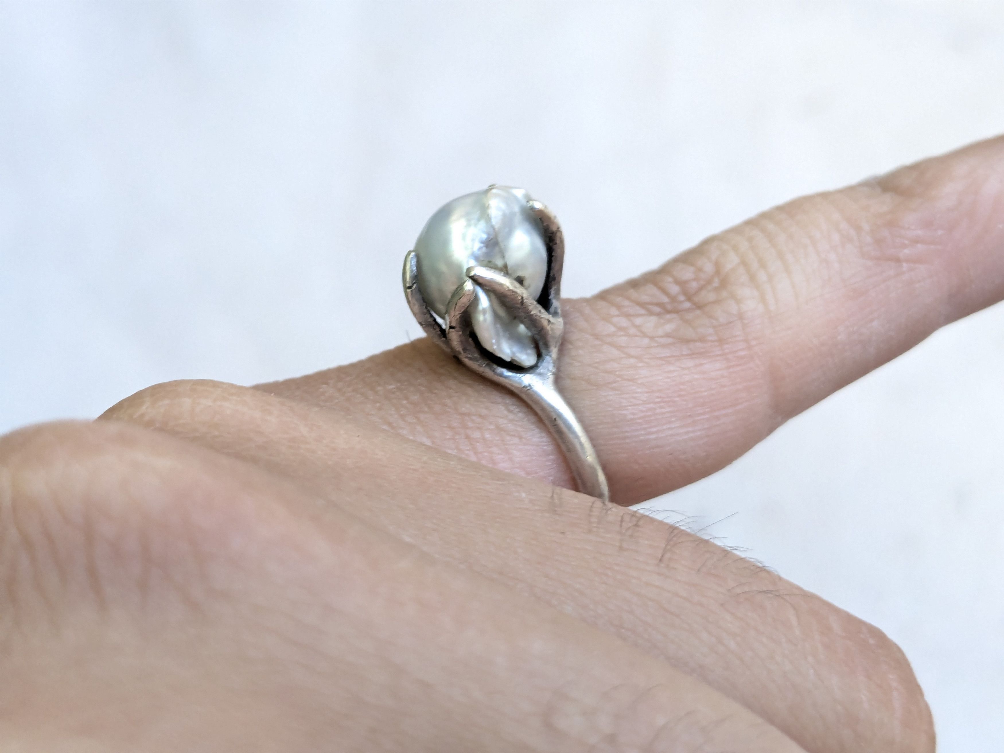 Jewelry Vintage Sterling Silver Ring Baroque Pearl 6 Brutalist Size ONE SIZE - 12 Thumbnail