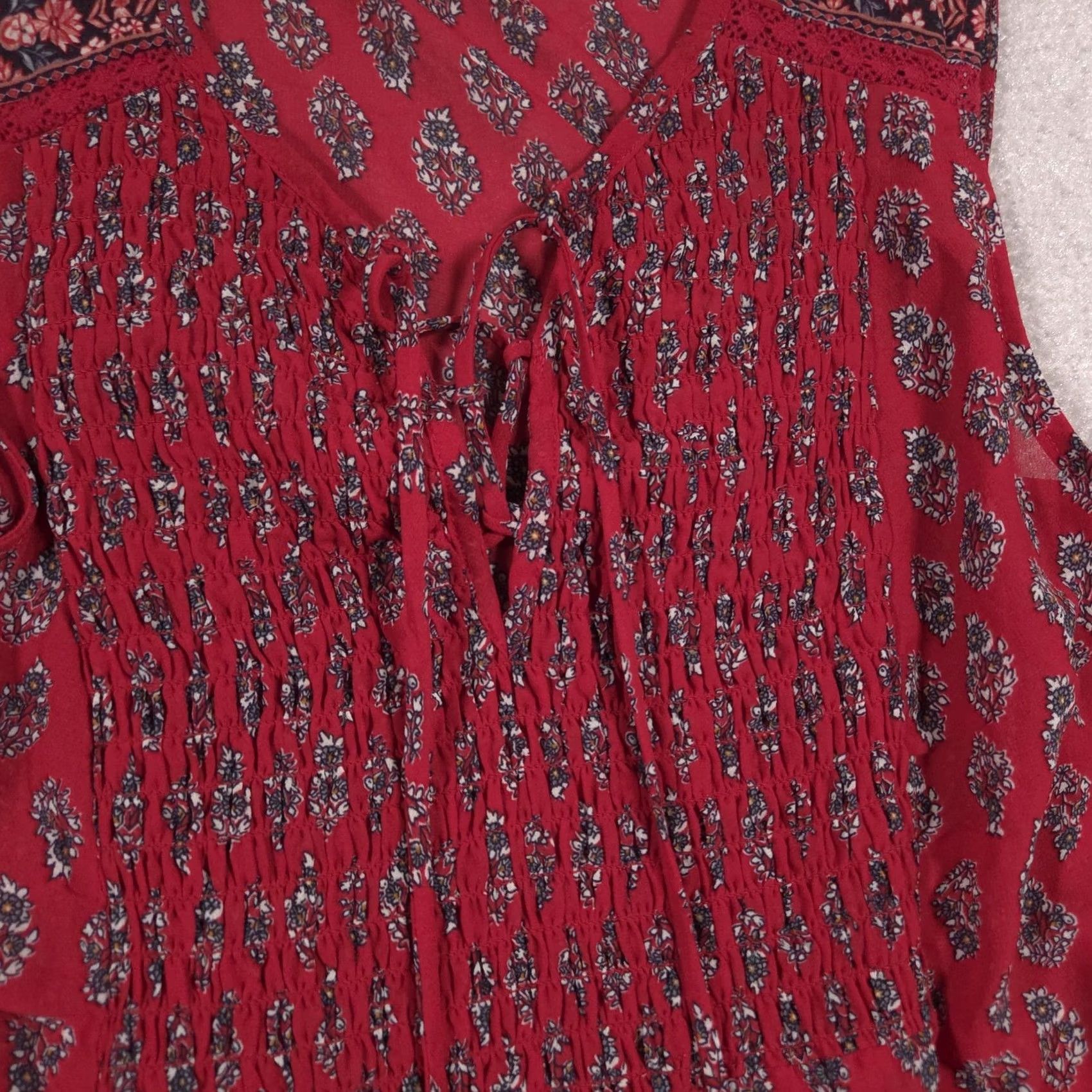 Vintage Knox Rose Blouse Womens Small Red Floral Smocked Tassel Sleeveless Tunic Top Size S / US 4 / IT 40 - 4 Thumbnail