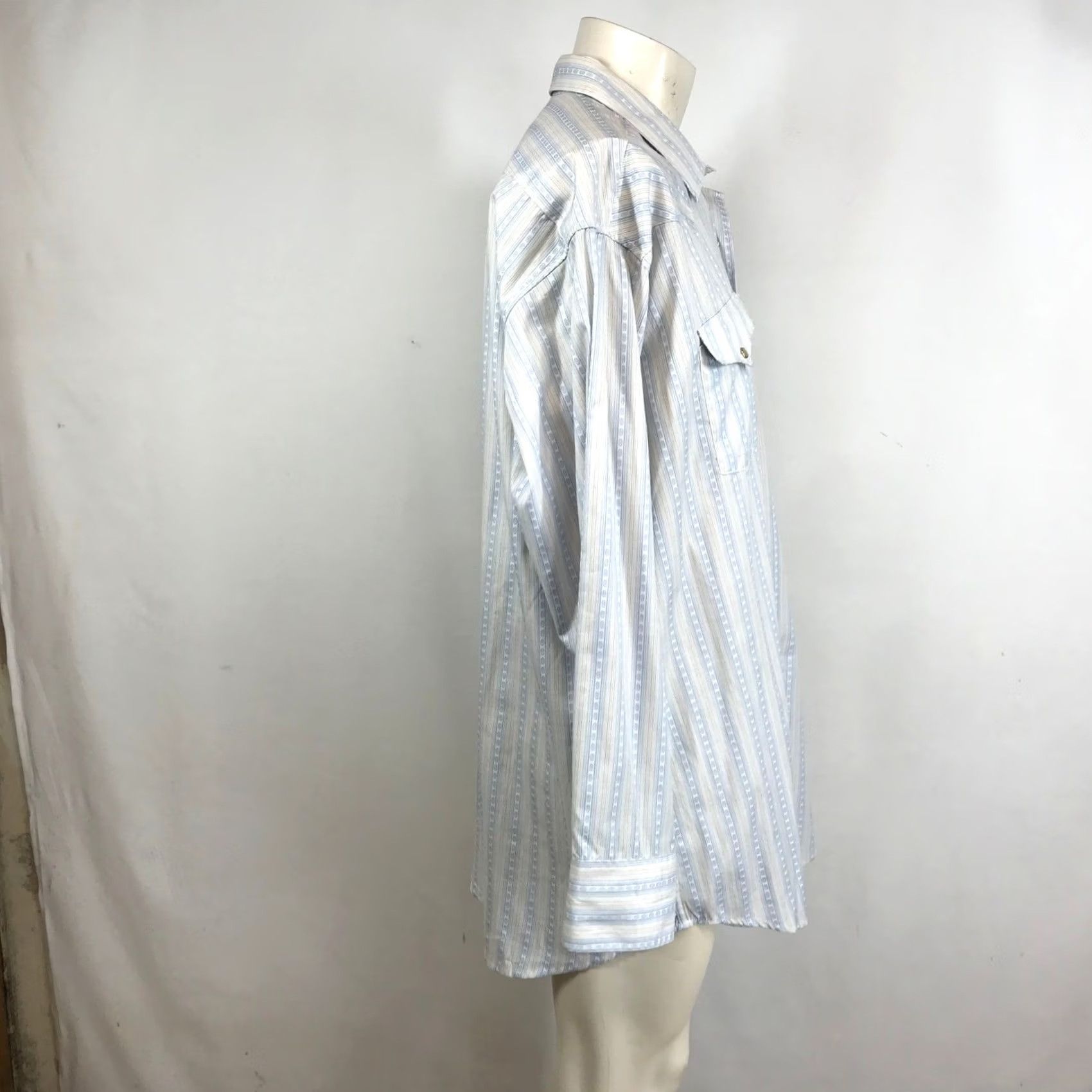 Vintage Panhandle Slim Mens Western Snap Button Up Long Sleeve Shirt - Light Blue Stripes Size US XL / EU 56 / 4 - 4 Thumbnail