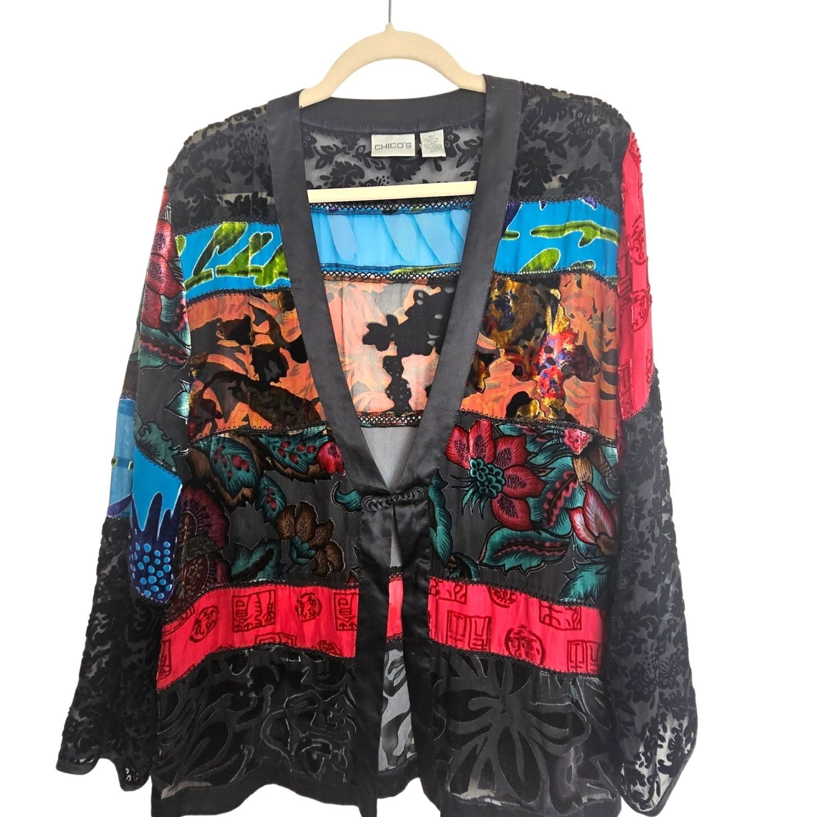 Chicos Chicos Silk Sheer Cardigan Size L Artsy Bohemian Whimsigoth Size L / US 10 / IT 46 - 1 Thumbnail
