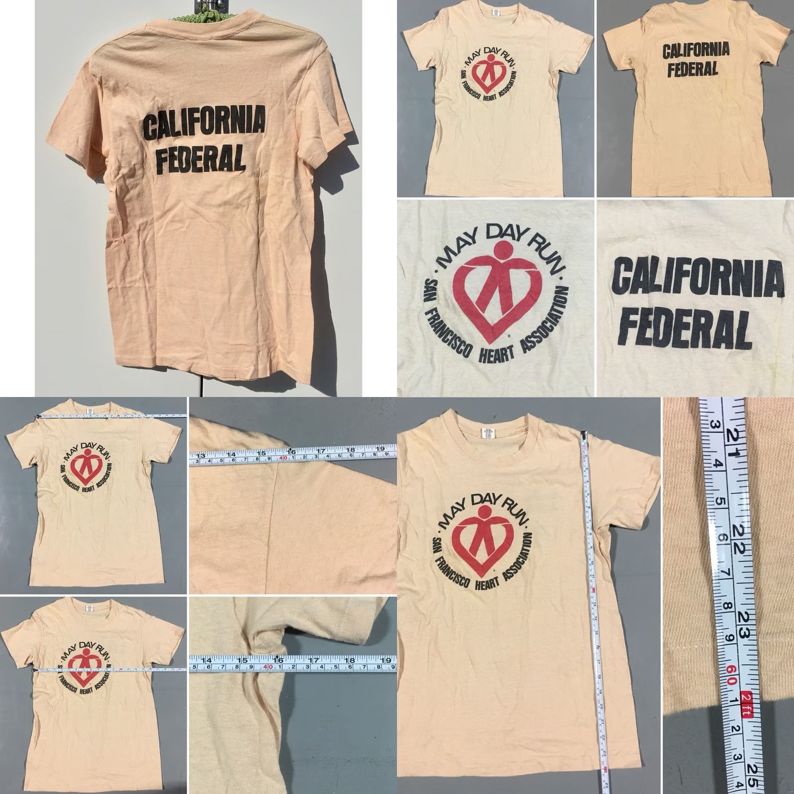 Hanes VINTAGE May Day Run San Francisco Heart Association T-Shirt California Federal M Hanes 100% Cotton Short Sleeve Graphic Tee Men Beige 1970s M Size US M / EU 48-50 / 2 - 8 Thumbnail