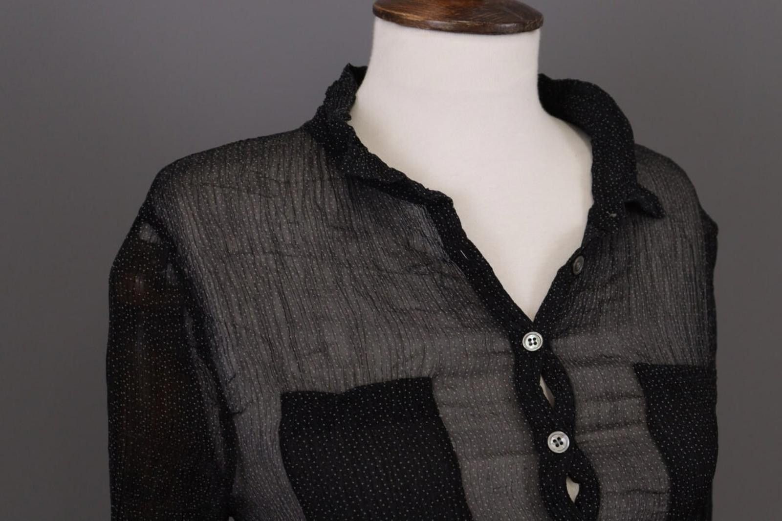 Gianni Valentino Ganni Black Dotted Mesh Long Sleeve Henley A-Line Dress Size M / US 6-8 / IT 42-44 - 6 Thumbnail