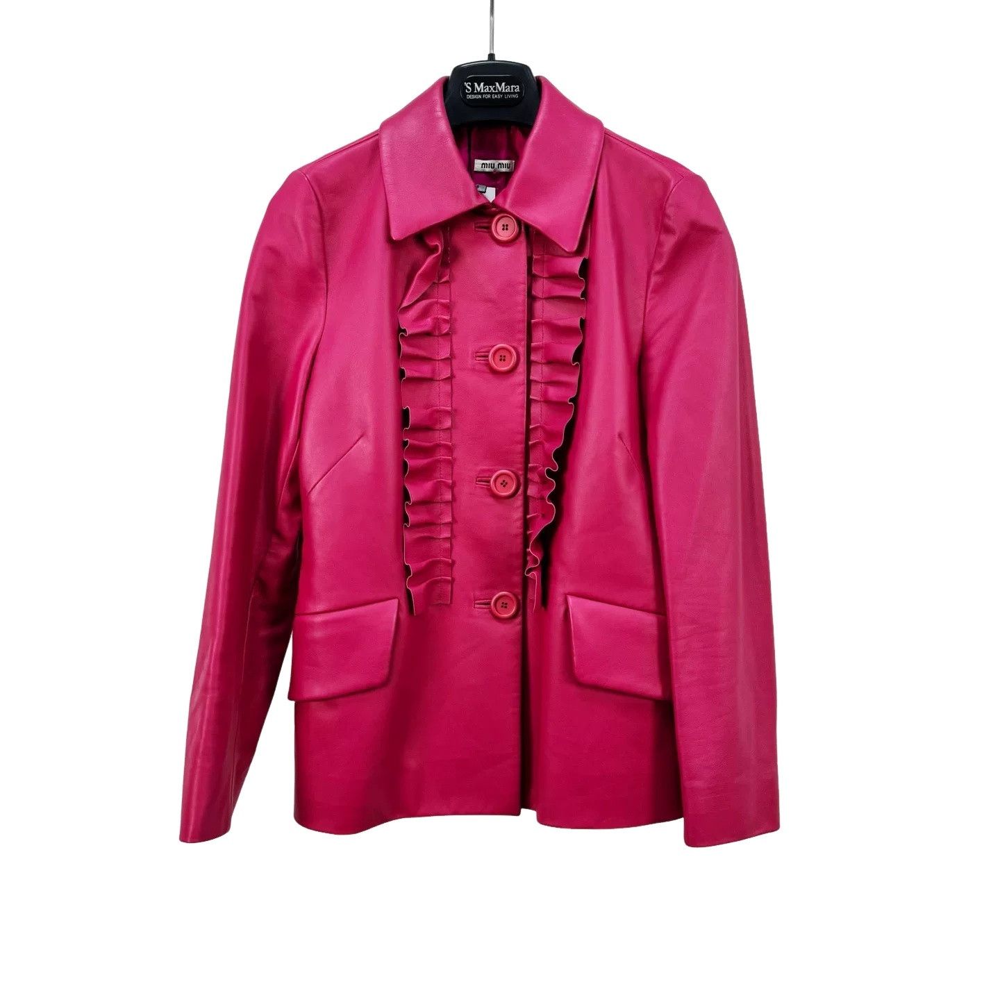 Miu Miu Miu Miu Fuchsia Ruffle Leather Jacket Size 36 Size XS / US 0-2 / IT 36-38 - 1 Thumbnail